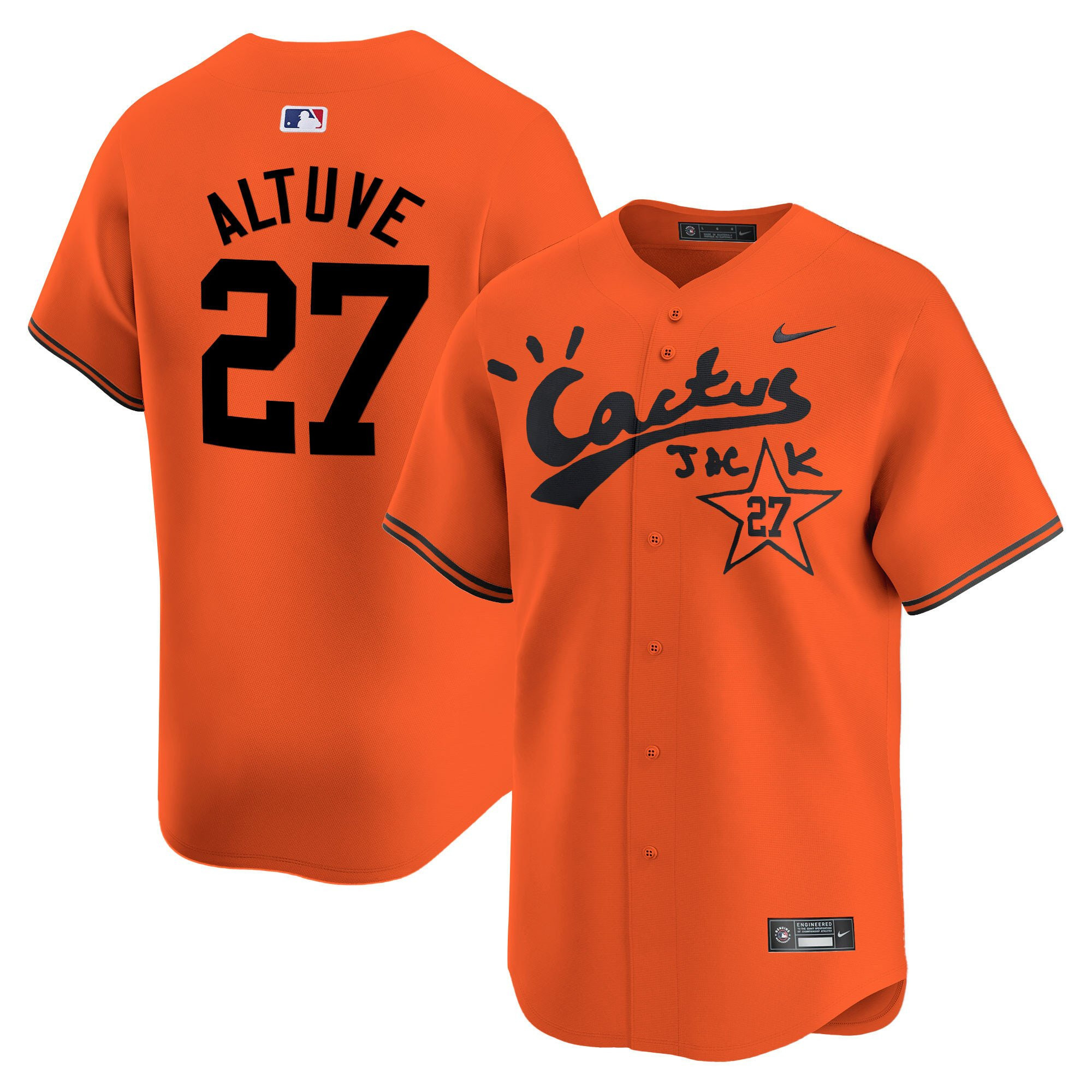 Jose Altuve 27 Houston Astros Cactus Jack Men Jersey - Orange