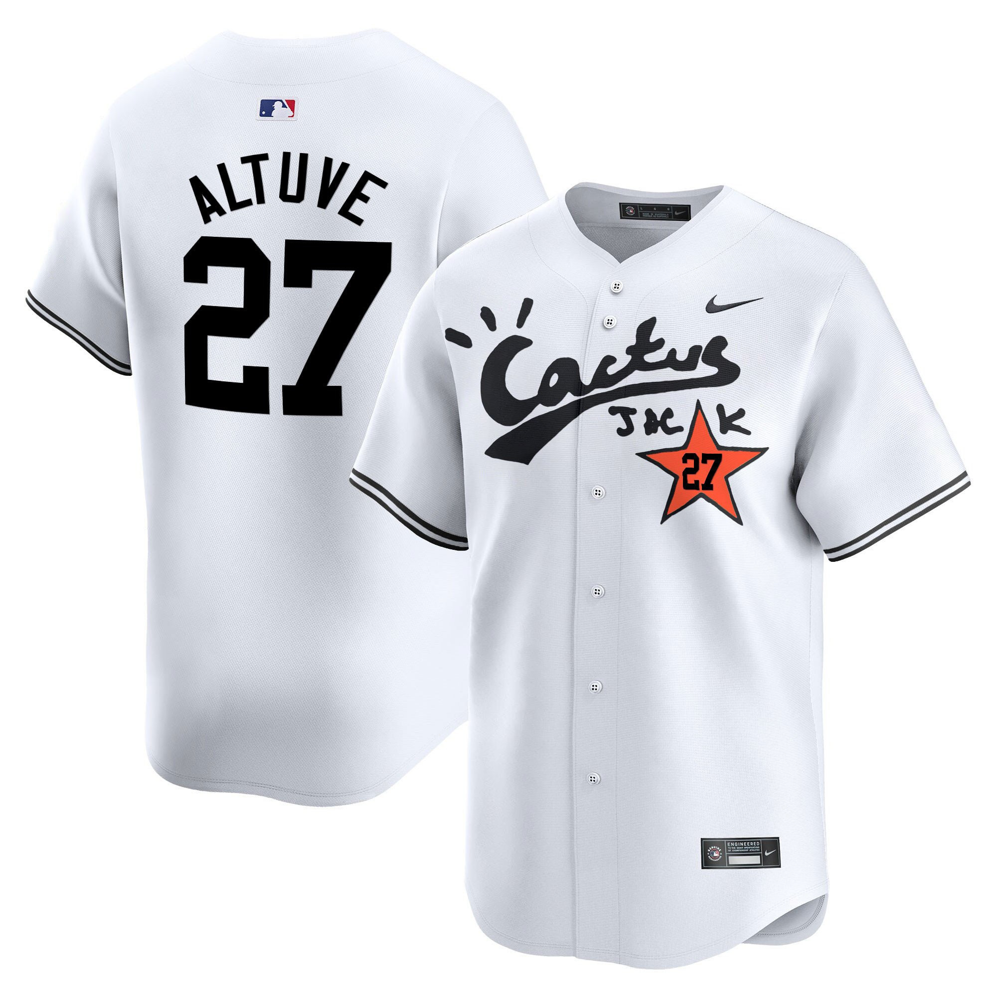 Jose Altuve 27 Houston Astros Cactus Jack White Jersey V2 - Men