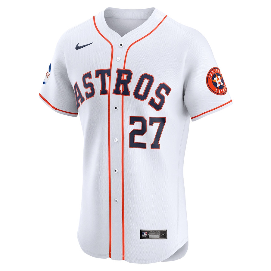 Alternative view of Jose Altuve 27 Houston Astros Home Elite Sponsor Patch Player Men Jersey - White 