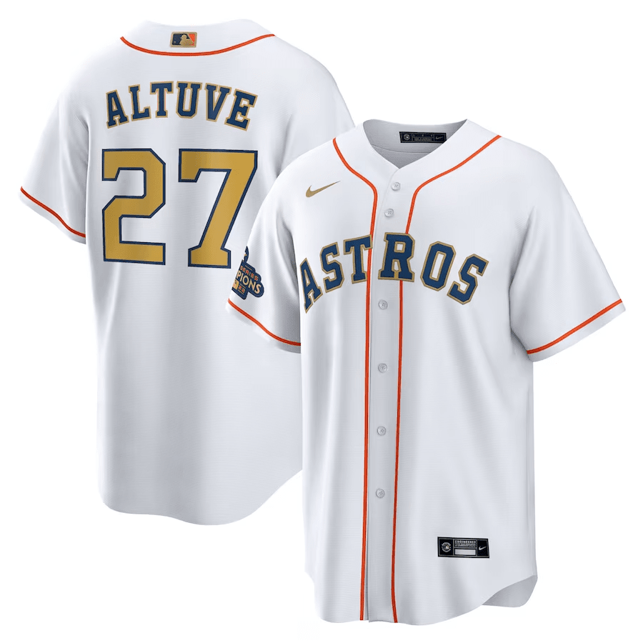 Jose Altuve 27 Houston Astros White/Gold 2023 Gold Collection Men Jersey