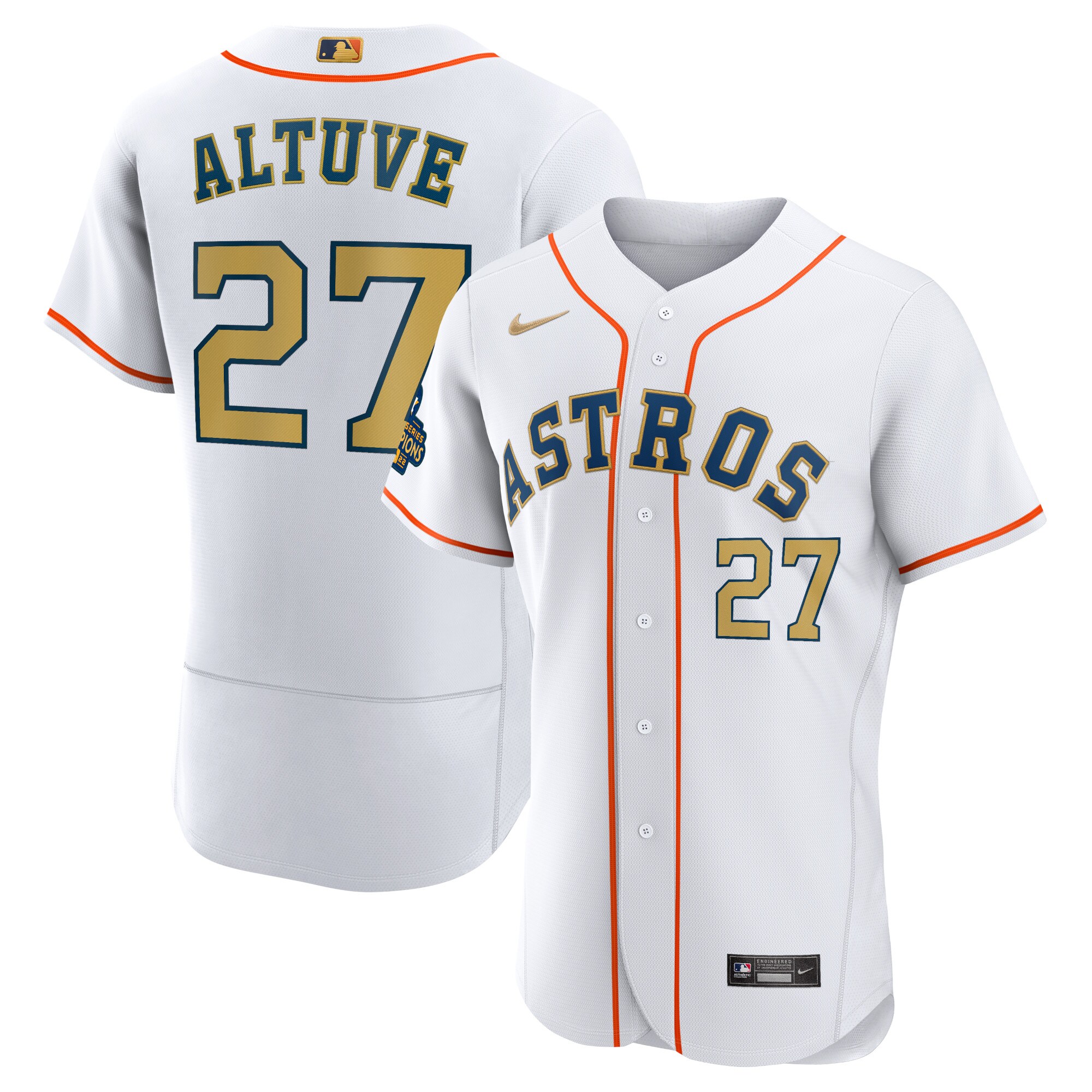 Alternative view of Jose Altuve Houston Astros 2023 Gold Collection Authentic Player Jersey - White