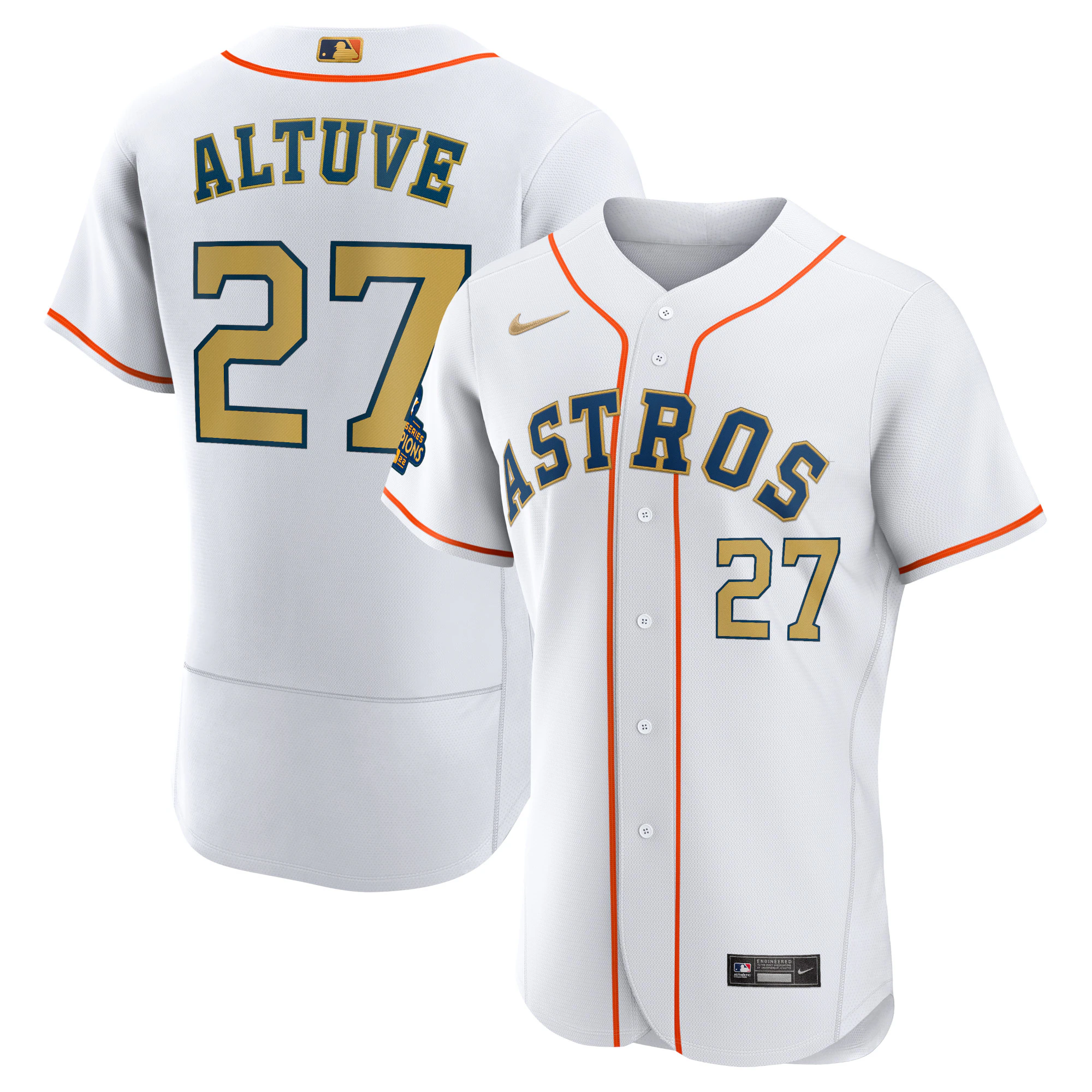 Jose Altuve Houston Astros 2023 Gold Collection Authentic Player Jersey - White