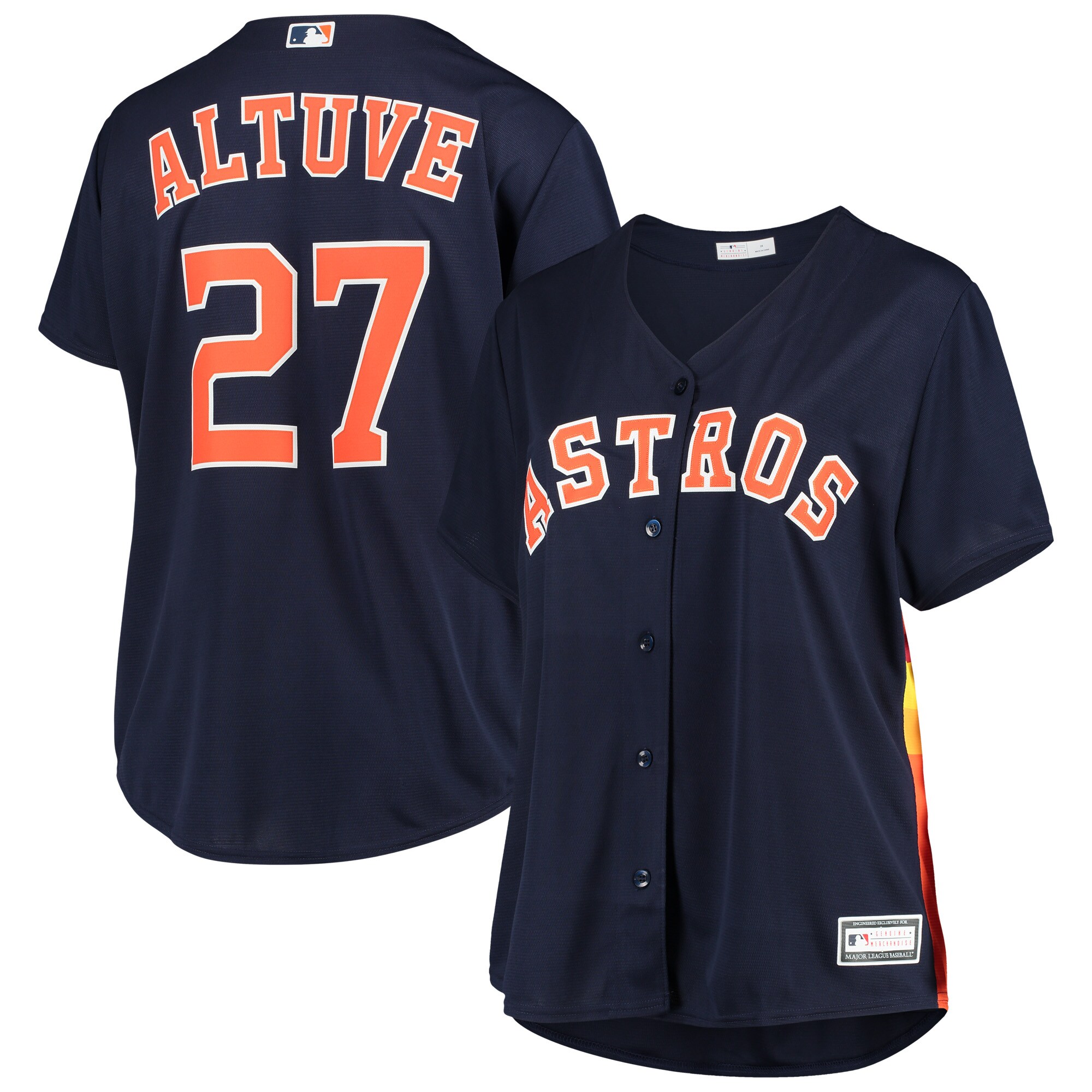 Alternative view of Jose Altuve Houston Astros Women's Plus Size Alternate Replica Player Jersey - Navy