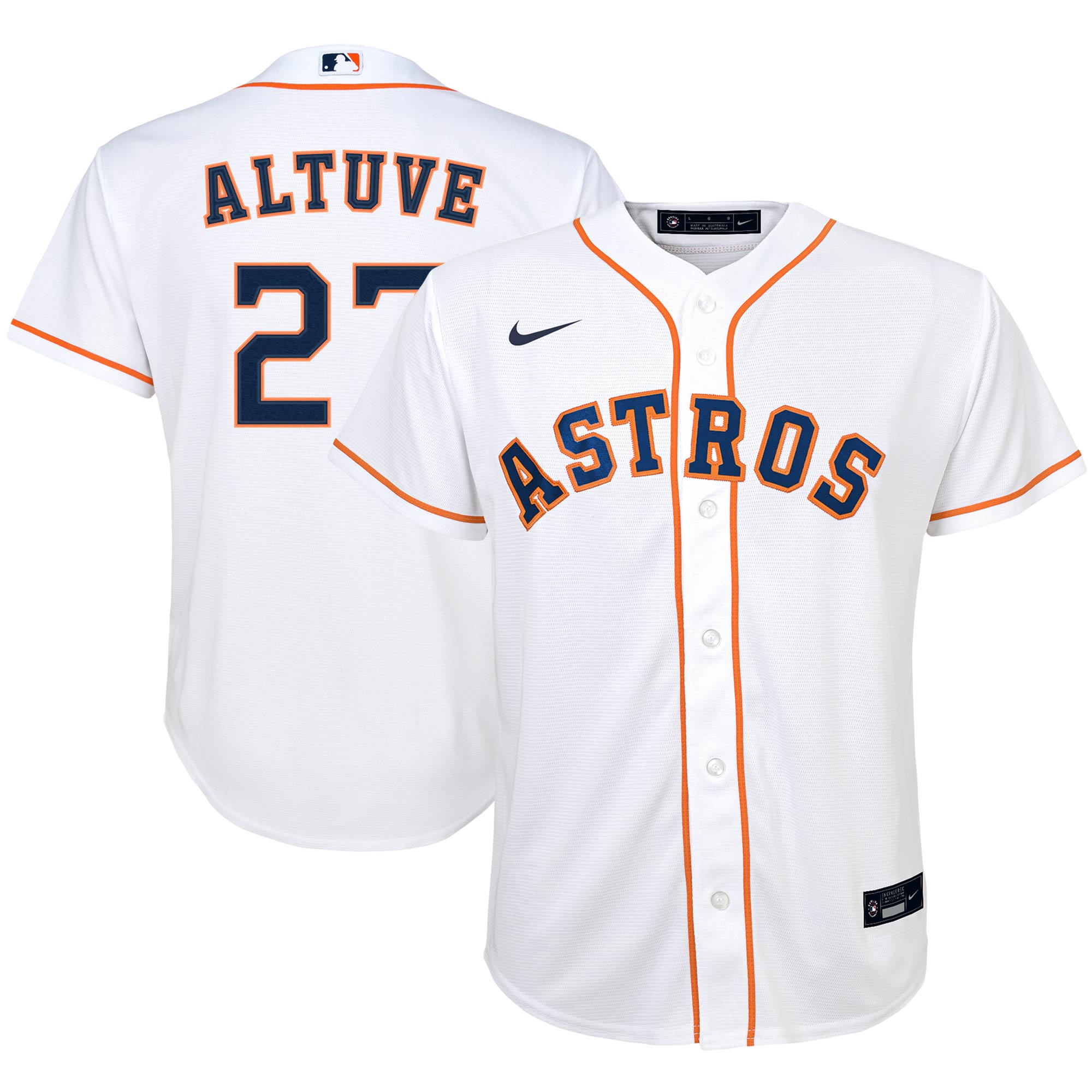 Alternative view of Jose Altuve Houston Astros Youth Alternate Replica Player Jersey – White