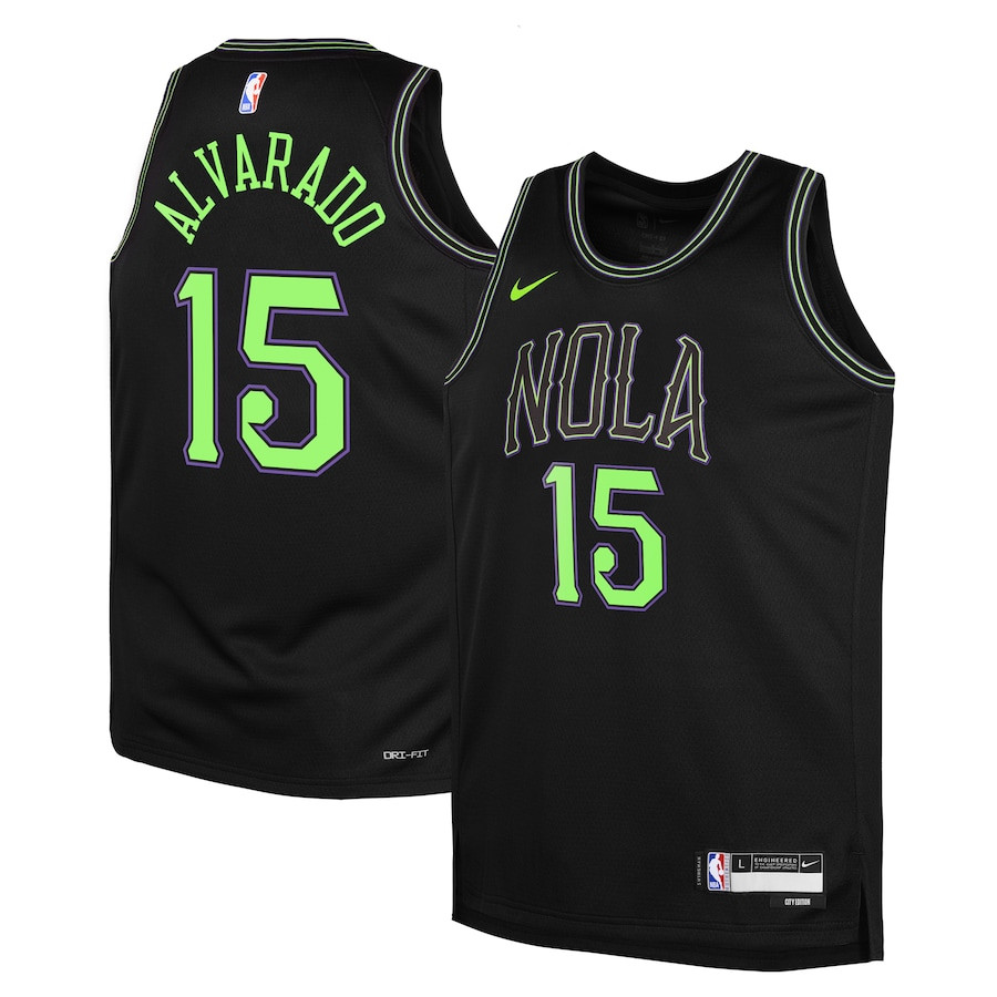 Jose Alvarado 15 New Orleans Pelicans 2023/24 City Edition Swingman YOUTH Jersey - Black - JS890 