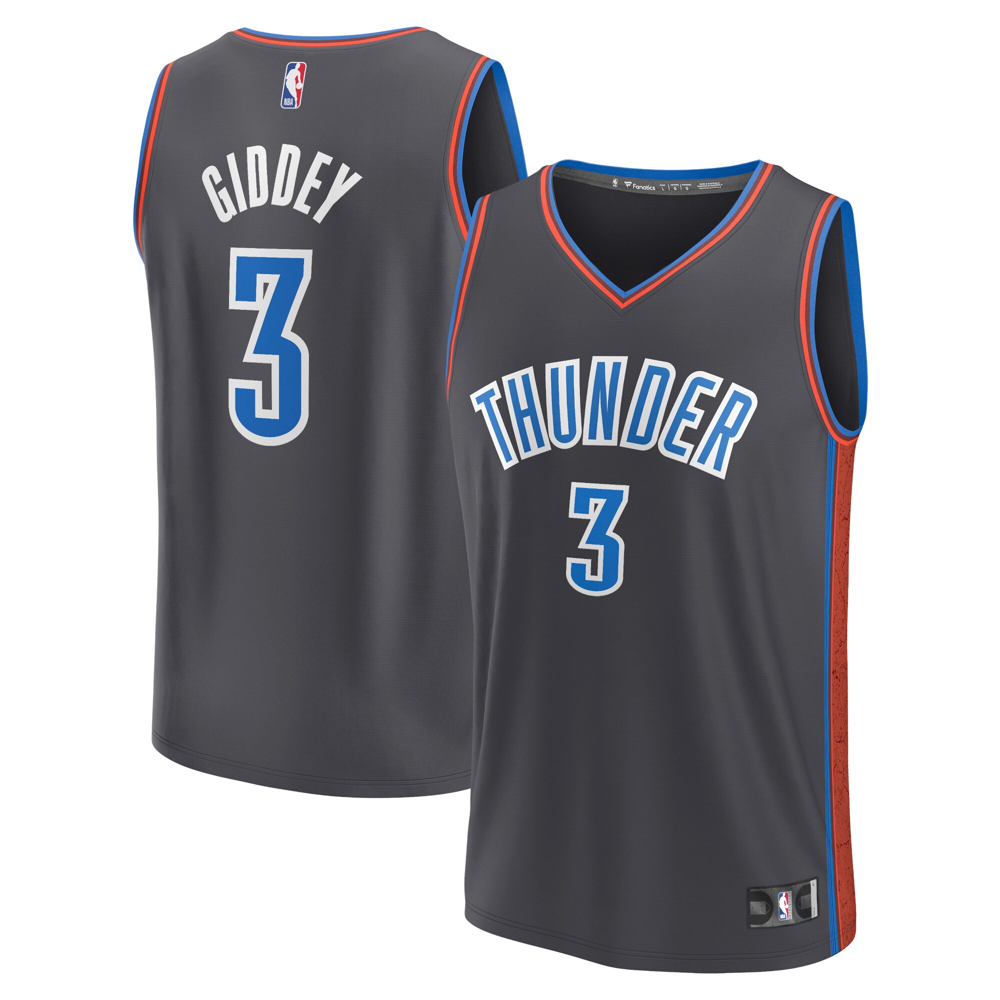 Alternative view of Josh Giddey Oklahoma City Thunder Fanatics Branded 2022/23 Fastbreak Jersey - City Edition - Anthracite