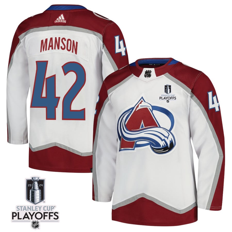 Josh Manson 42 Colorado Avalanche 2024 NHL Playoffs Patch Away Jersey - Men, White - JS777 