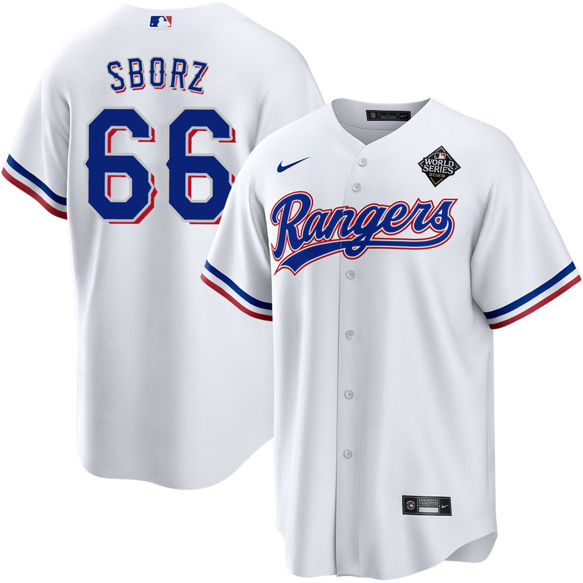 Josh Sborz 66 Texas Rangers 2023 World Series Stitched Baseball Jersey - White - JS933 