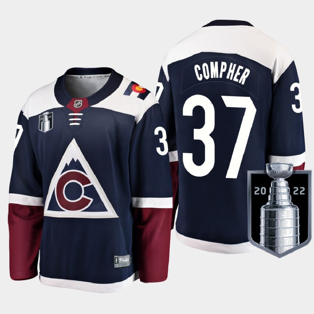 J.T. Compher 37 Colorado Avalanche 2022 Stanley Cup Finals Navy Jersey Alternate - JS608 