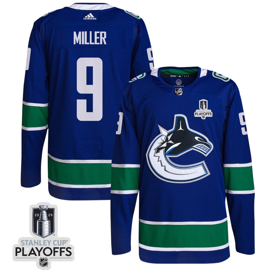 J.T. Miller 9 Vancouver Canucks 2024 NHL Playoffs Patch Home Jersey - Men, Blue - JS830 
