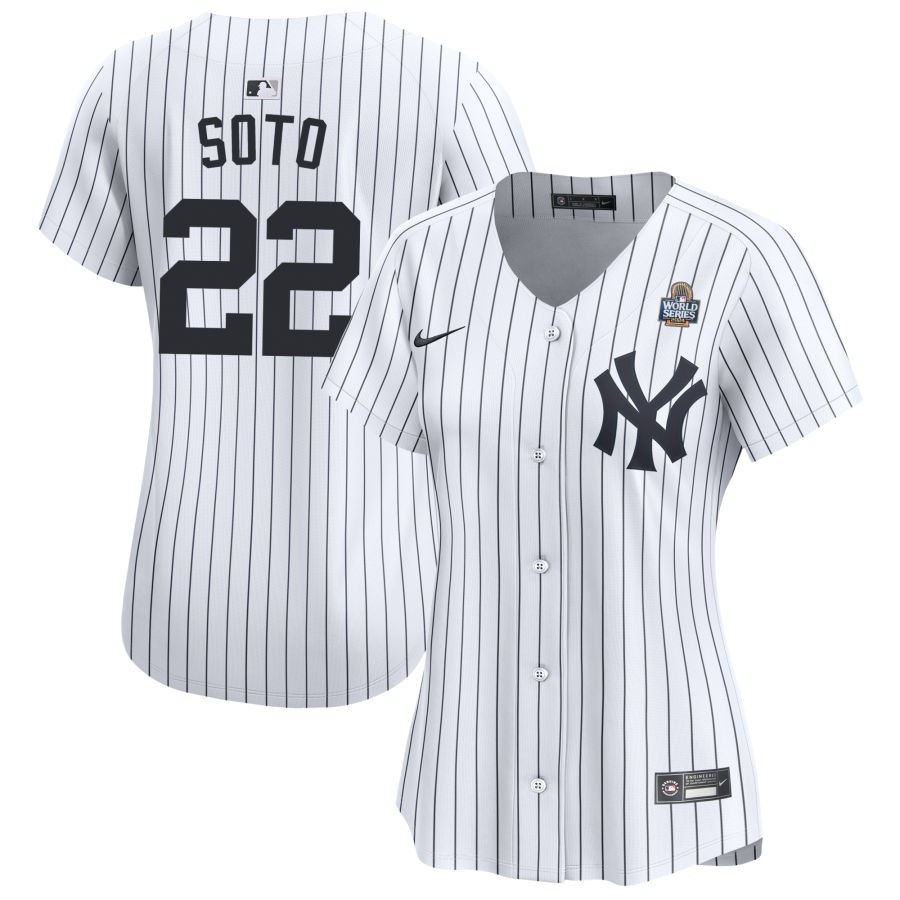 Juan Soto 22 New York Yankees Women's 2024 World Series Home Limited Jersey - White 
