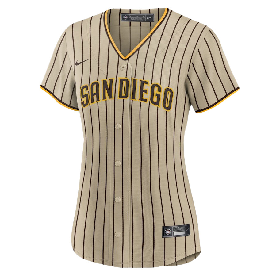 Alternative view of Juan Soto 22 San Diego Padres Signed Hit 2023 Alternate Player Women Jersey - Tan 