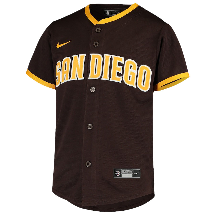 Alternative view of Juan Soto 22 San Diego Padres Signed Hit 2023 Road Player YOUTH Jersey - Brown 
