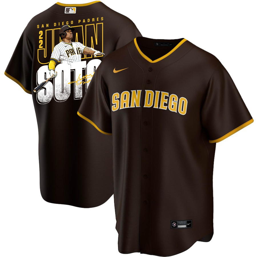 Juan Soto 22 San Diego Padres Signed Posture 2023 Alternate Player Men Jersey - Brown 