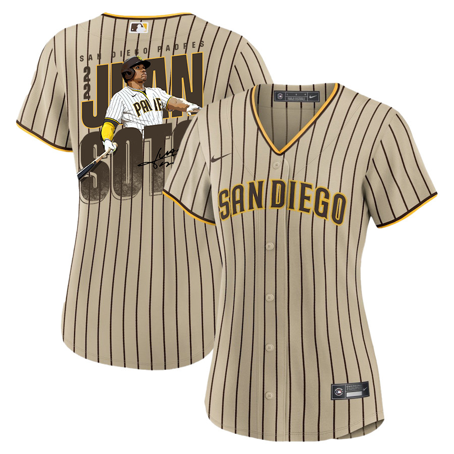Juan Soto 22 San Diego Padres Signed Posture 2023 Alternate Player Women Jersey - Tan 