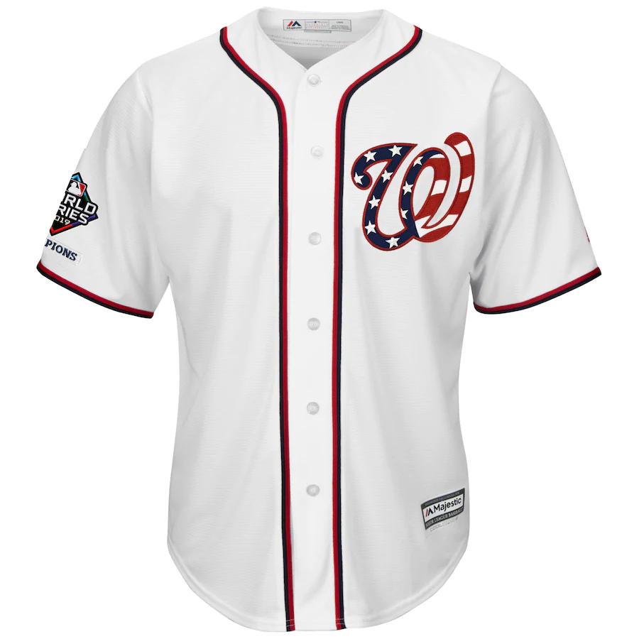 Alternative view of Juan Soto Washington Nationals Majestic 2019 World Series Champions Alternate Cool Base Bar Patch Player Jersey - White