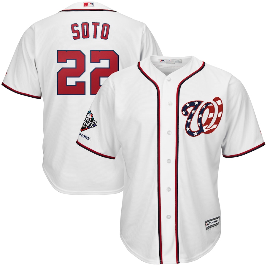Juan Soto Washington Nationals Majestic 2019 World Series Champions Alternate Cool Base Bar Patch Player Jersey - White