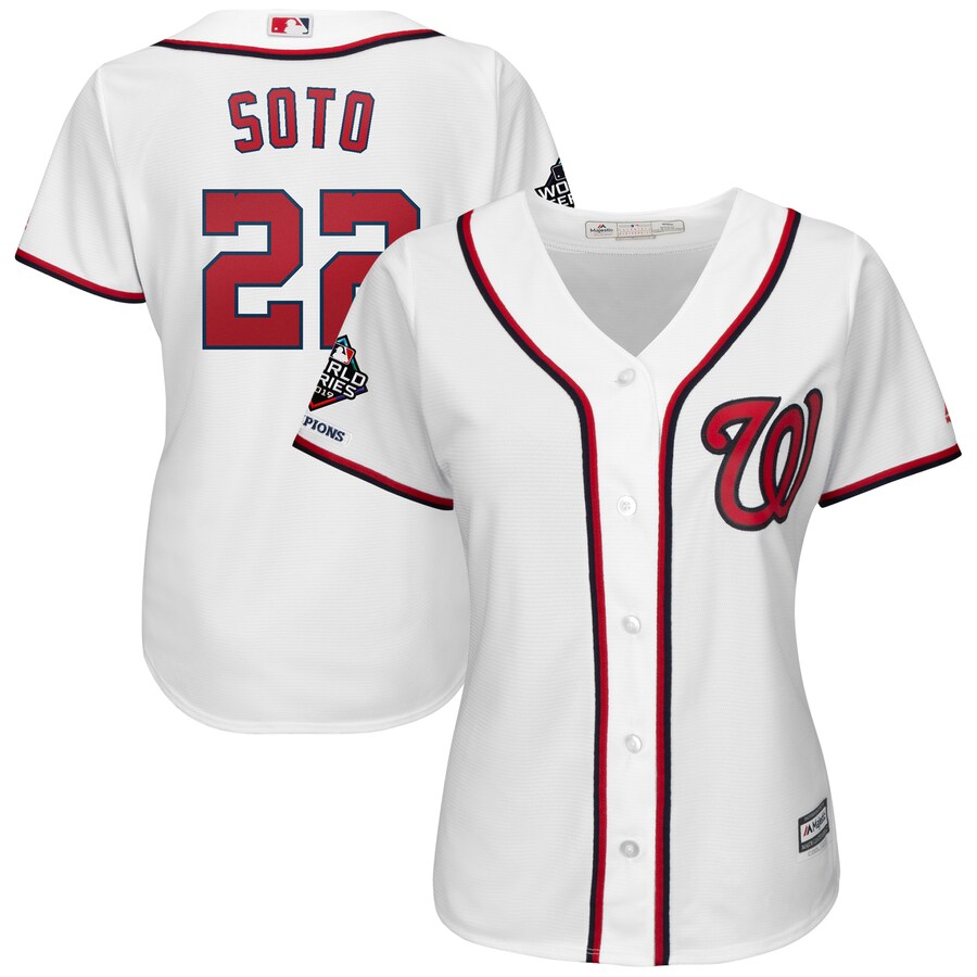 Juan Soto Washington Nationals Majestic Women's 2019 World Series Champions Home Official Cool Base Bar Patch Player Jersey - White