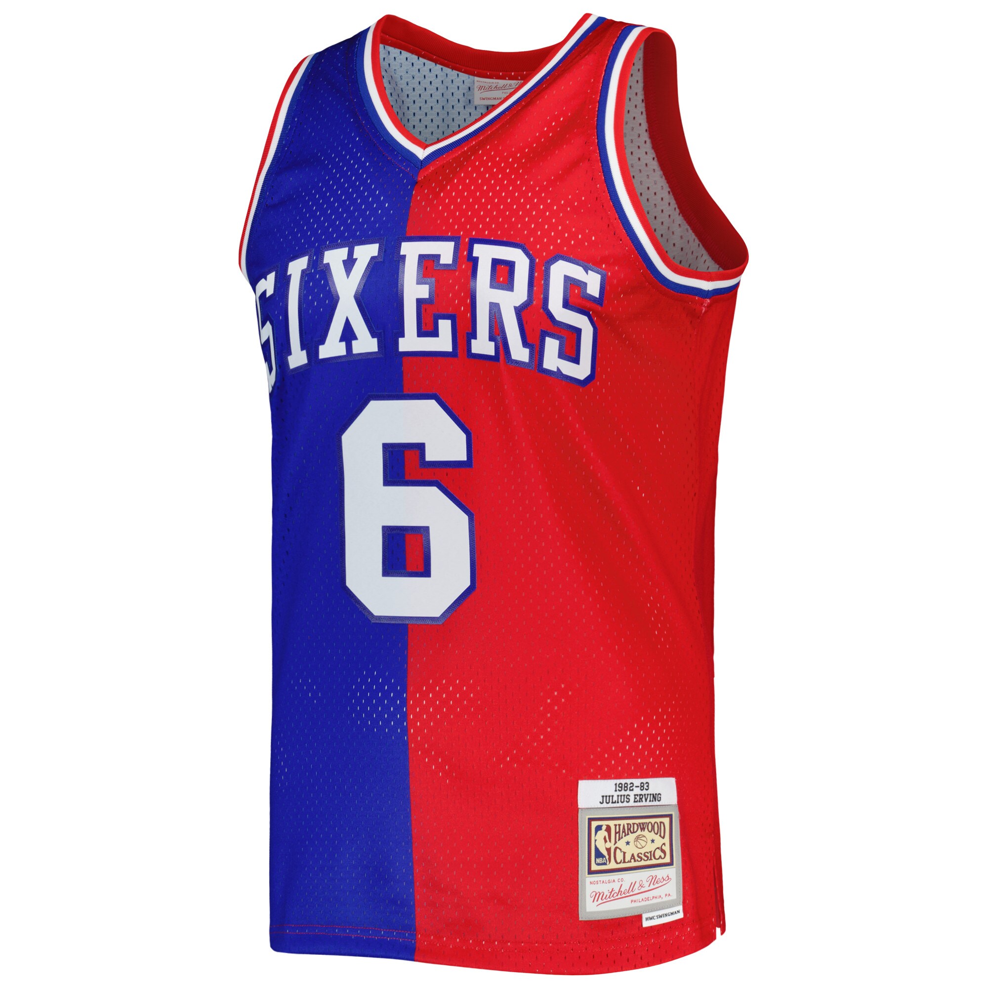 Alternative view of Julius Erving Philadelphia 76ers Mitchell & Ness Hardwood Classics 1982/83 Split Swingman Jersey - Royal/red