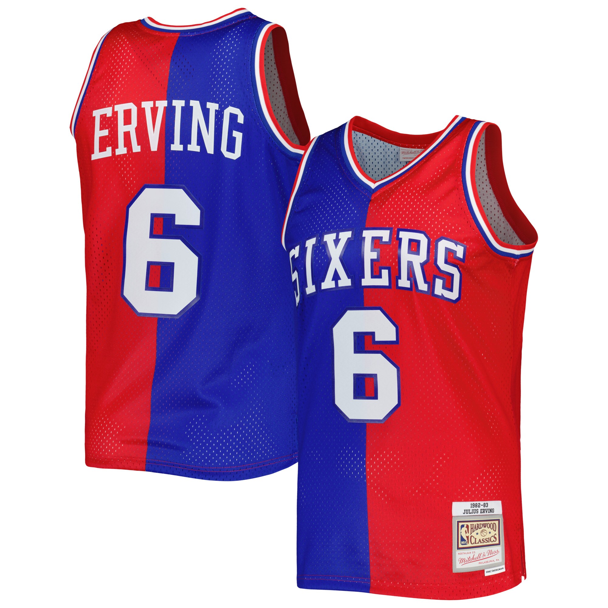 Julius Erving Philadelphia 76ers Mitchell & Ness Hardwood Classics 1982/83 Split Swingman Jersey - Royal/red