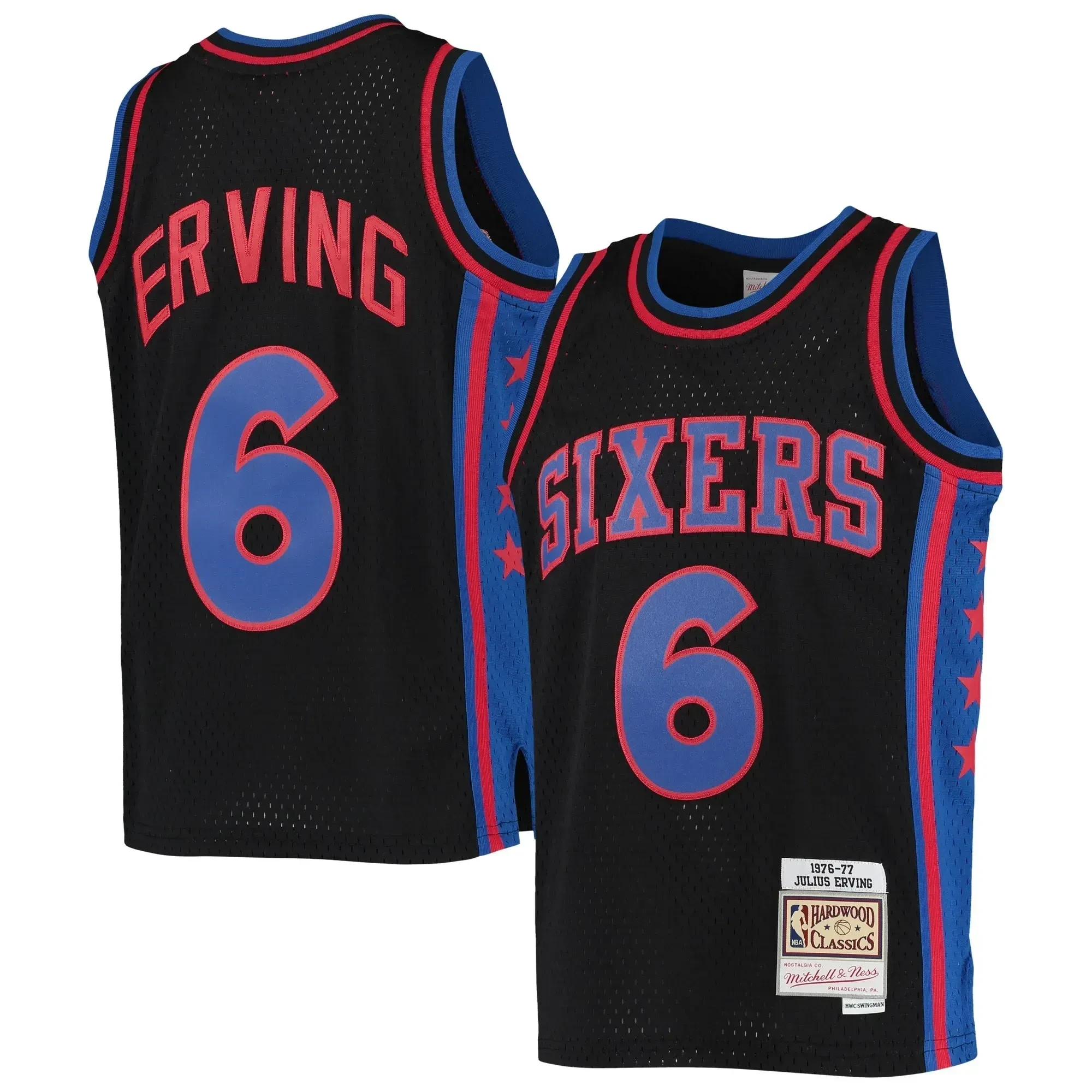 Julius Erving Philadelphia 76ers Mitchell & Ness 1976-77 Hardwood Classics Reload Jersey – Black - JS127 
