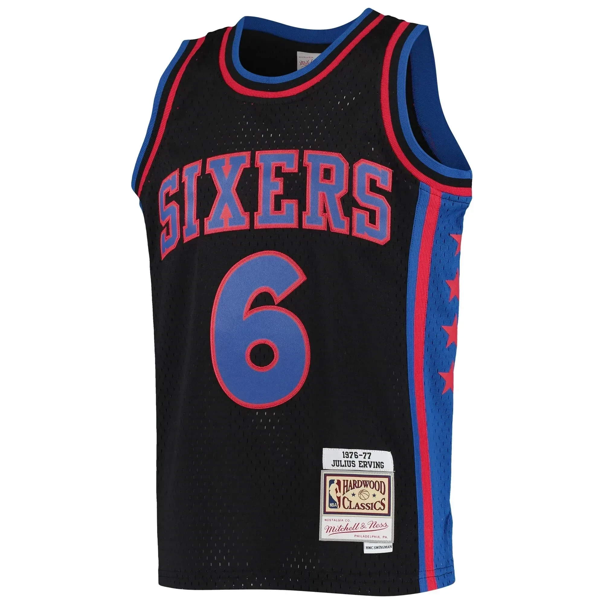 Alternative view of Julius Erving Philadelphia 76ers Mitchell & Ness 1976-77 Hardwood Classics Reload Jersey – Black - JS427 