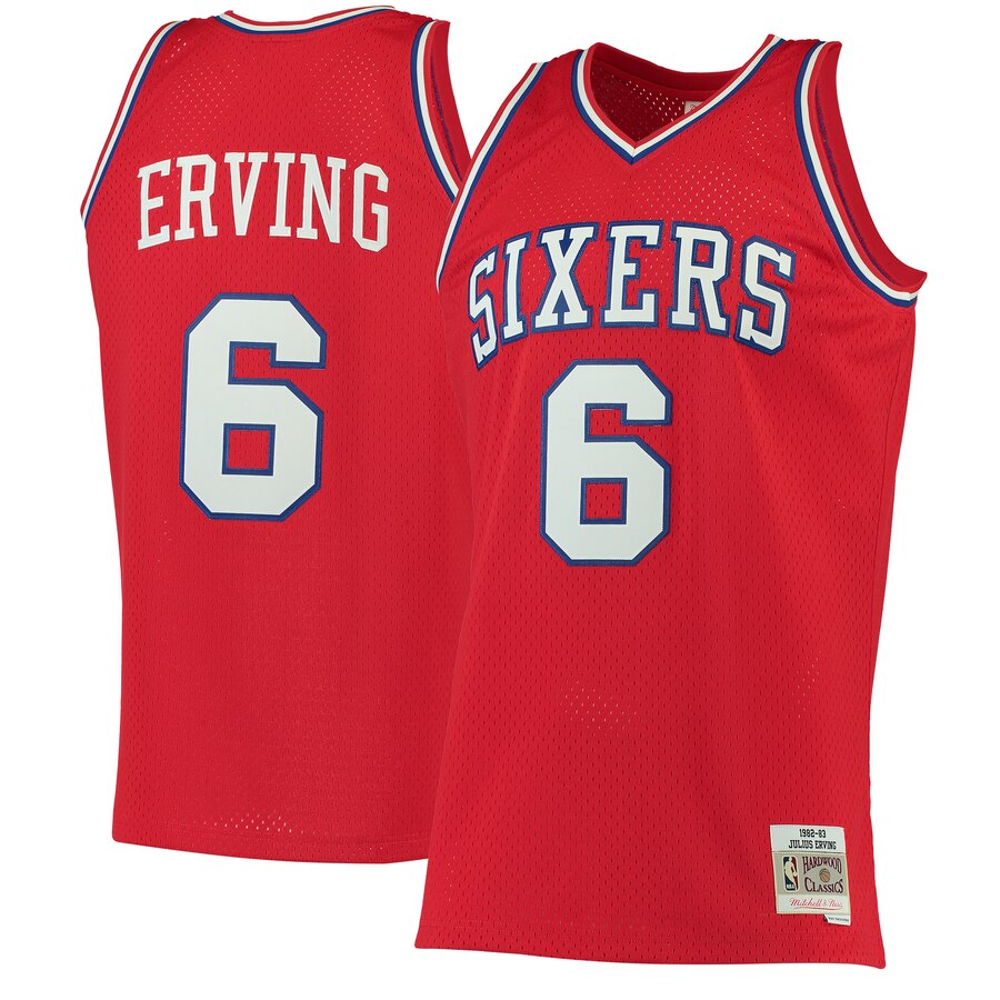 Julius Erving Philadelphia 76ers Mitchell & Ness 1982-83 Hardwood Classics Swingman Jersey – Red – Jsfangear Jersey Store