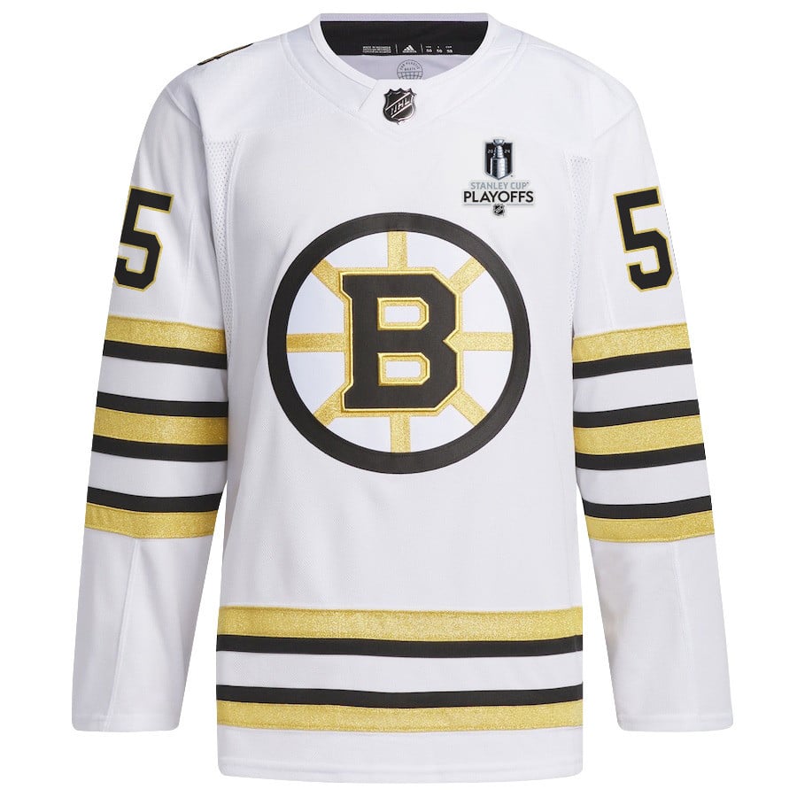 Alternative view of Justin Brazeau 55 Boston Bruins 2024 NHL Playoffs Patch Away Jersey - Men, White - JS795 