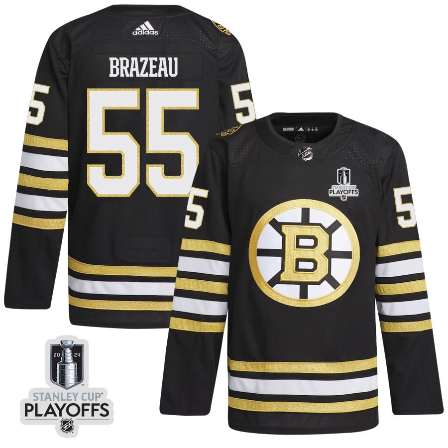 Justin Brazeau 55 Boston Bruins 2024 NHL Playoffs Patch Home Jersey - Men, Black - JS205 