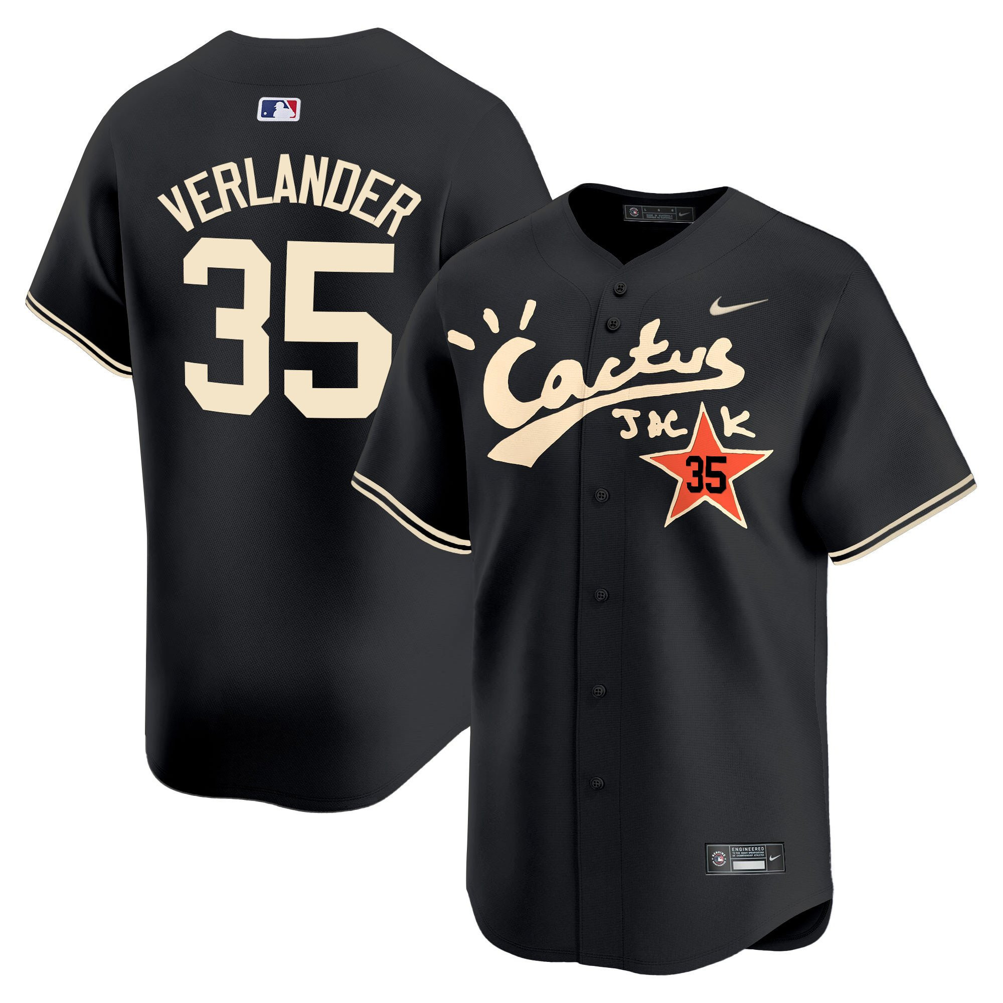 Justin Verlander 35 Houston Astros Cactus Jack Black Jersey V2 - Men
