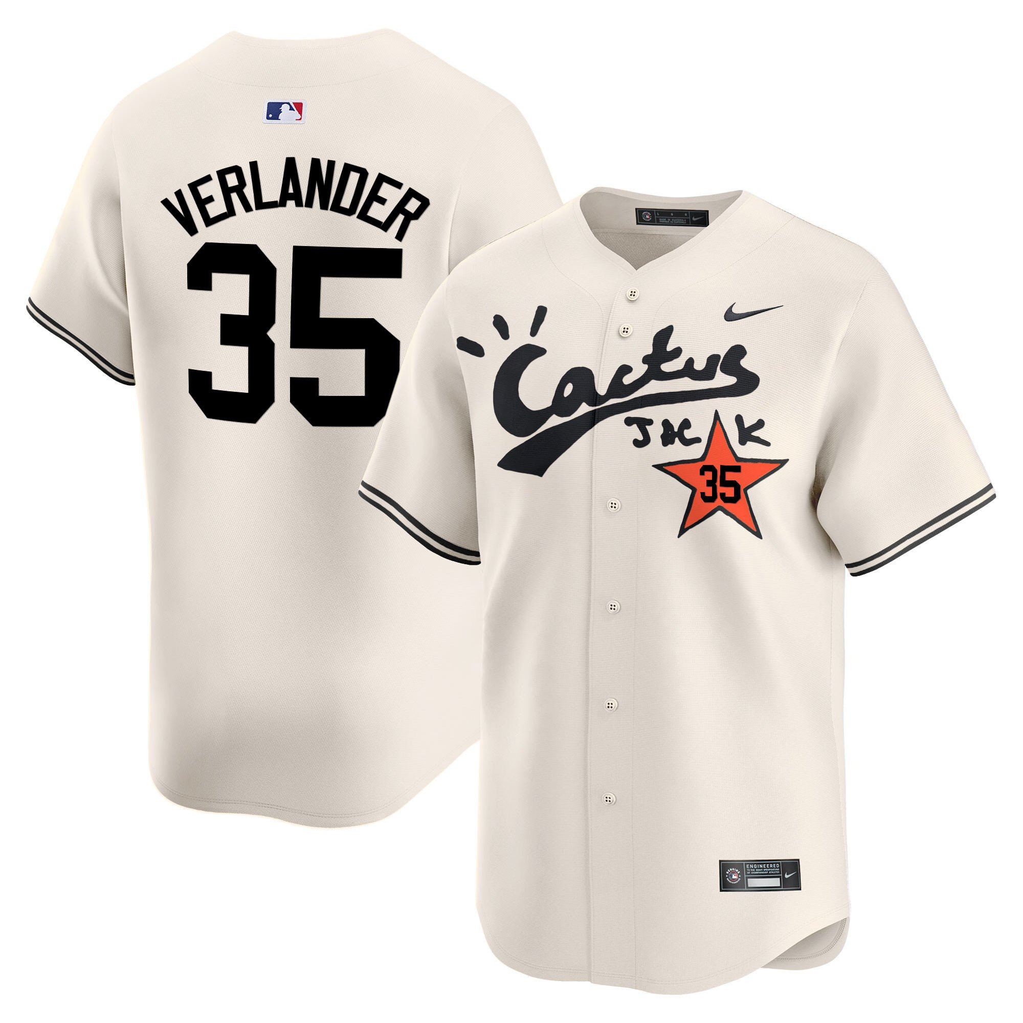 Justin Verlander 35 Houston Astros Cactus Jack Cream Jersey V2 - Men