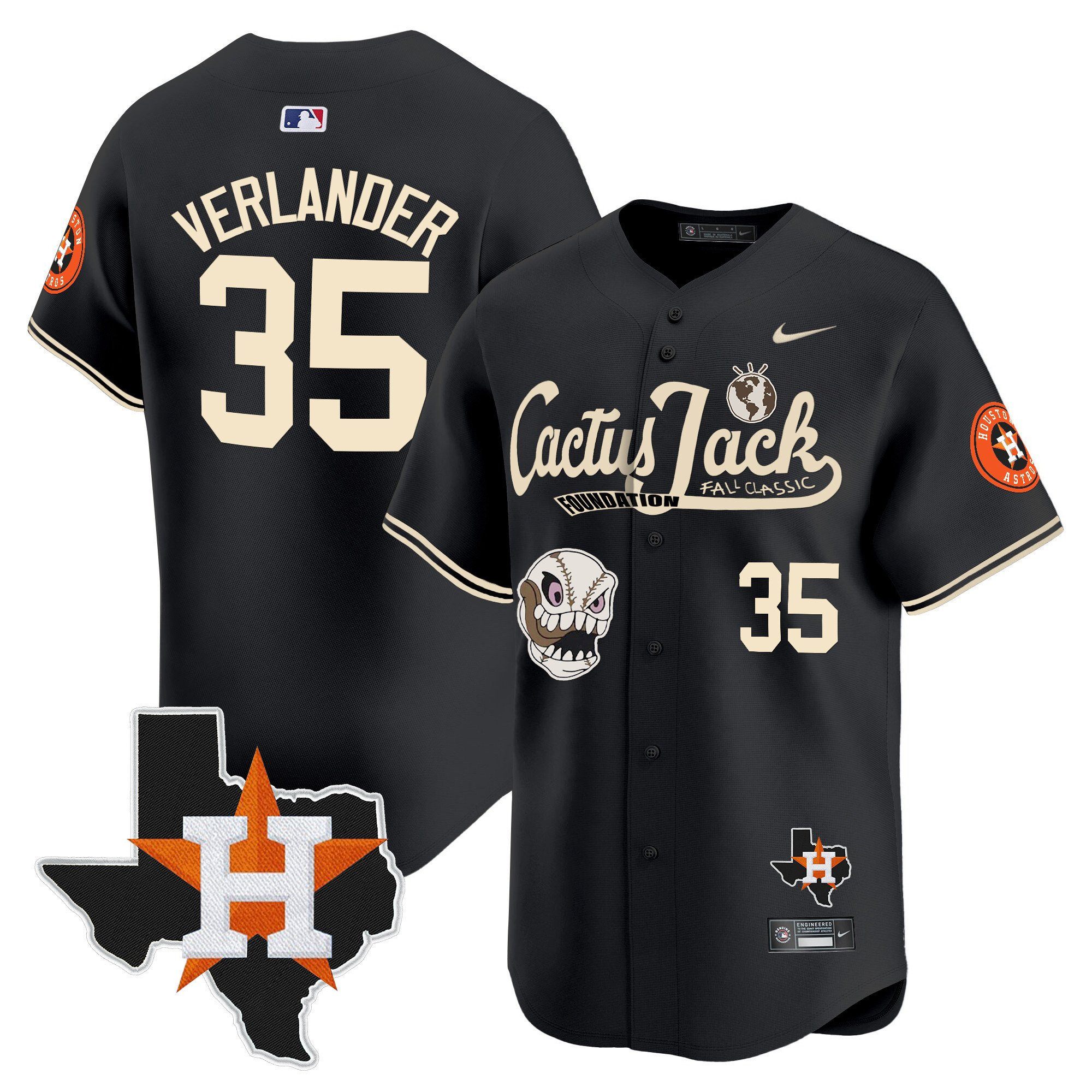 Justin Verlander 35 Houston Astros Cactus Jack Foundation Fall Classic Black Limited Jersey - Men 