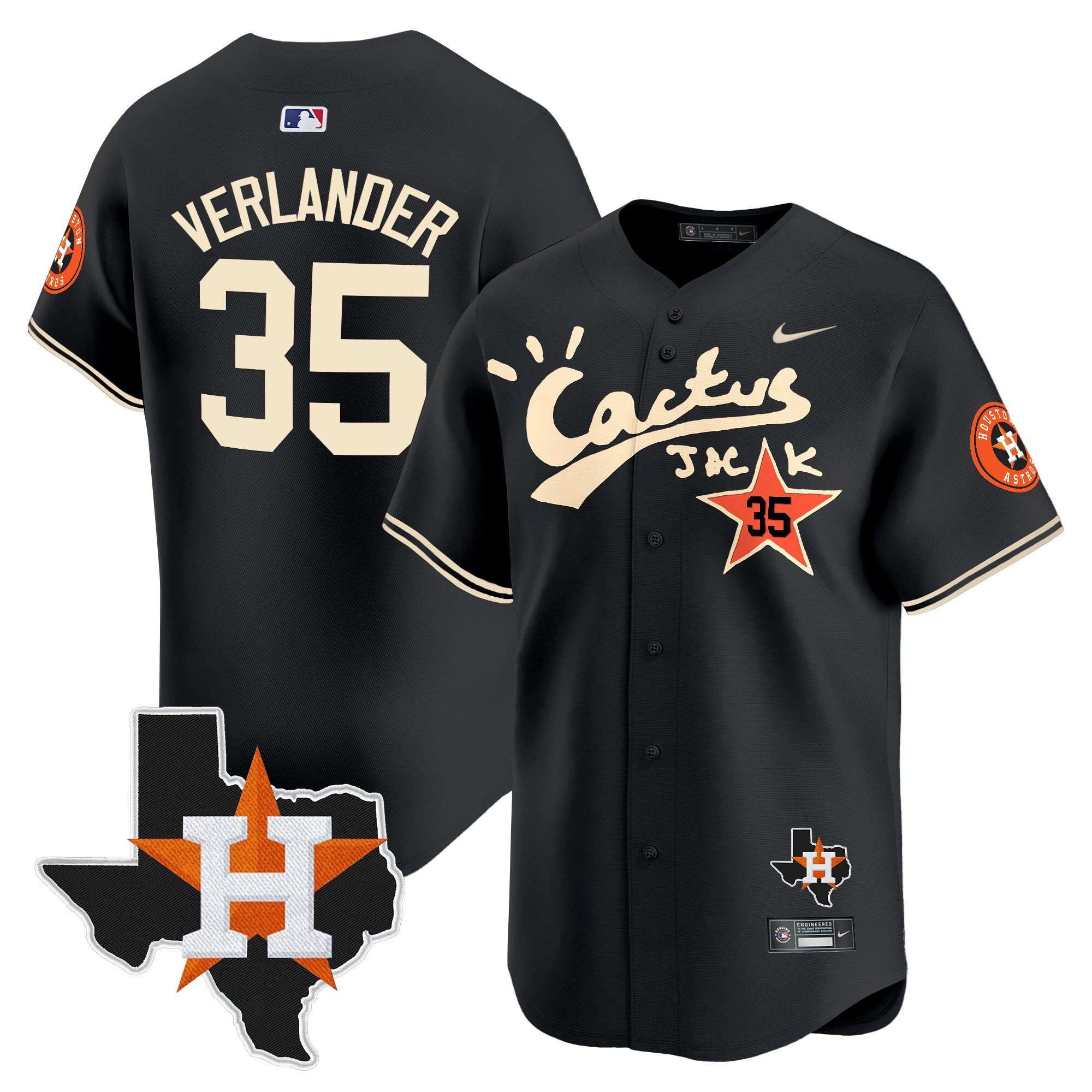 Justin Verlander 35 Houston Astros Cactus Jack Houston Patch Limited Jersey - Men, Black 