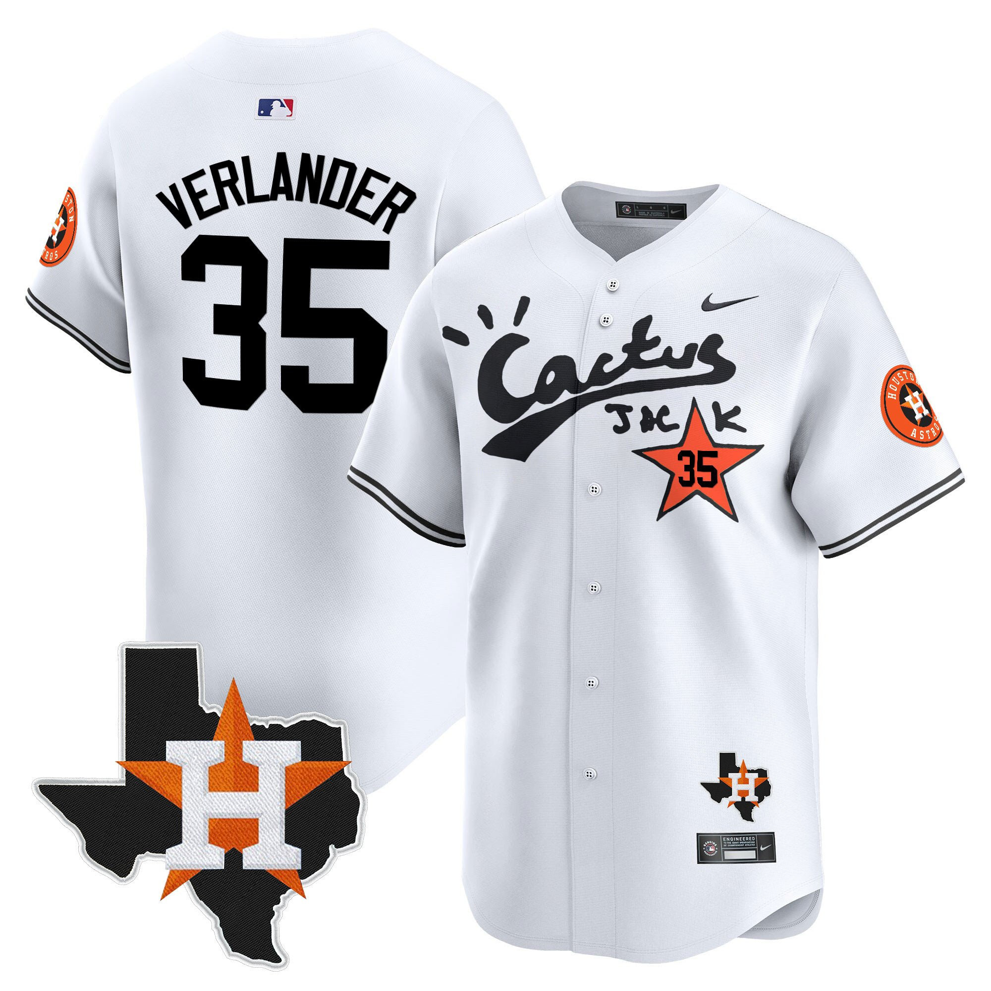 Justin Verlander 35 Houston Astros Cactus Jack Houston Patch Limited Jersey - Men, White 