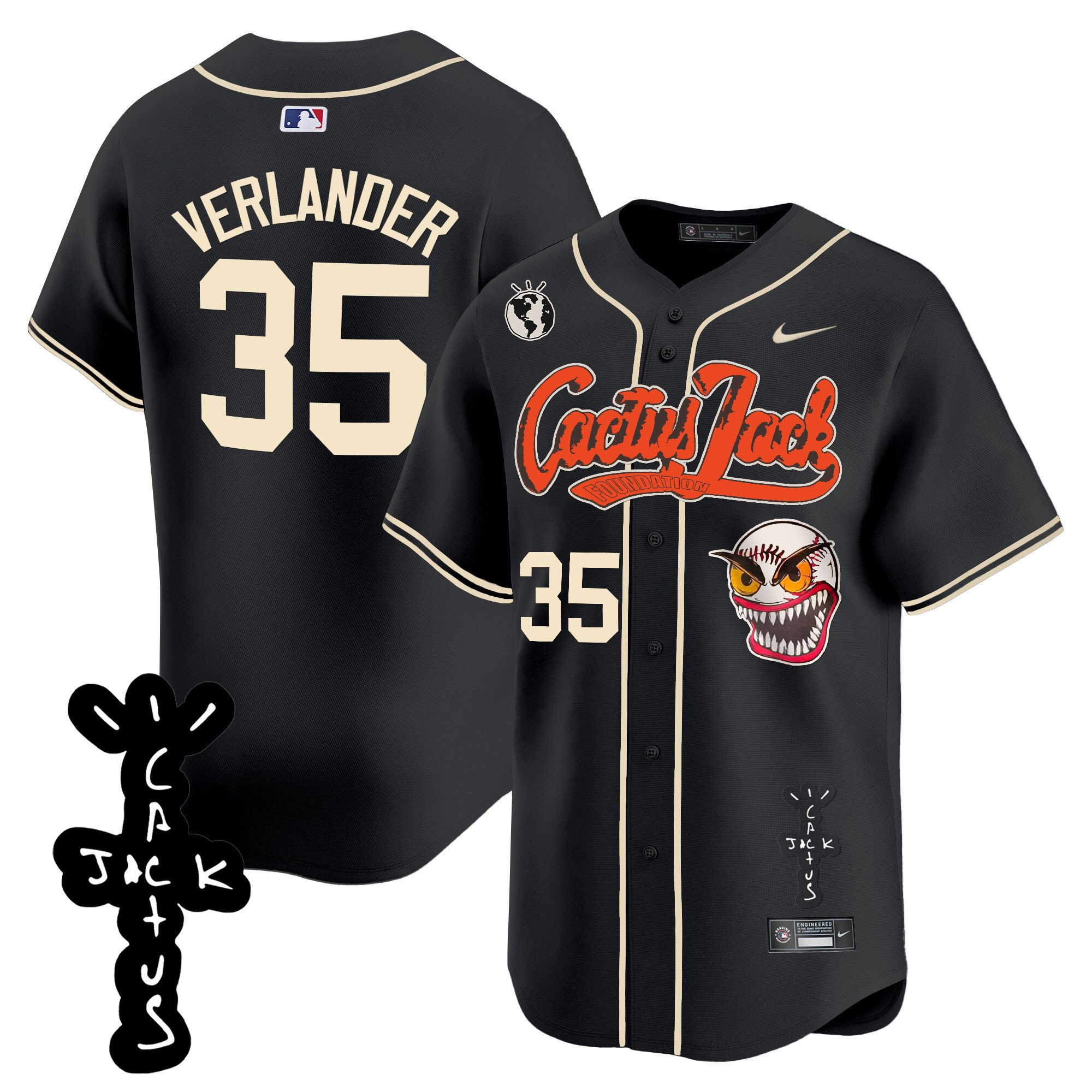 Justin Verlander 35 Houston Astros Cactus Jack Patch V2 Men Jersey - Black