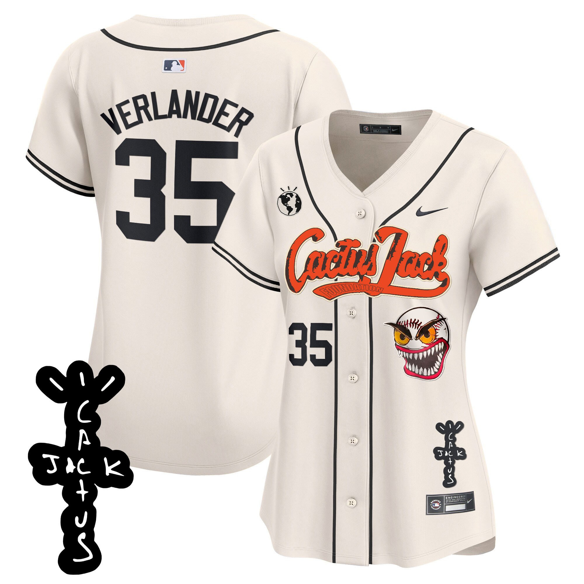 Justin Verlander 35 Houston Astros Cactus Jack Patch V2 Women Jersey - Cream 