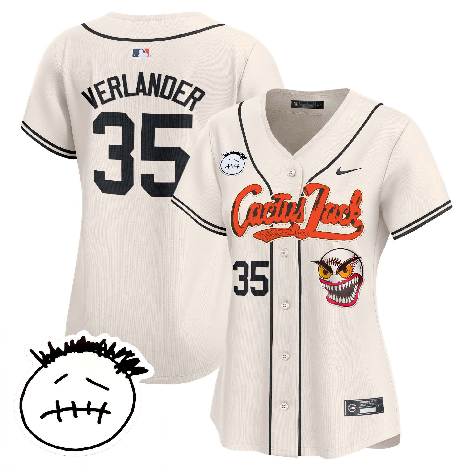 Justin Verlander 35 Houston Astros Cactus Jack Patch V3 Women Jersey - Cream 