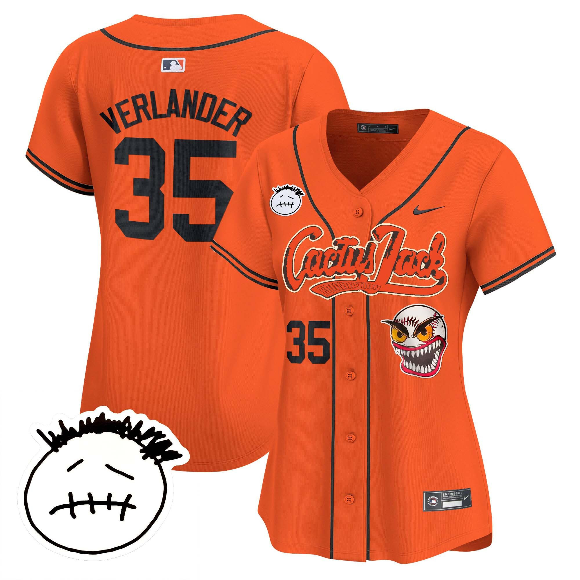 Justin Verlander 35 Houston Astros Cactus Jack Patch V3 Women Jersey - Orange 