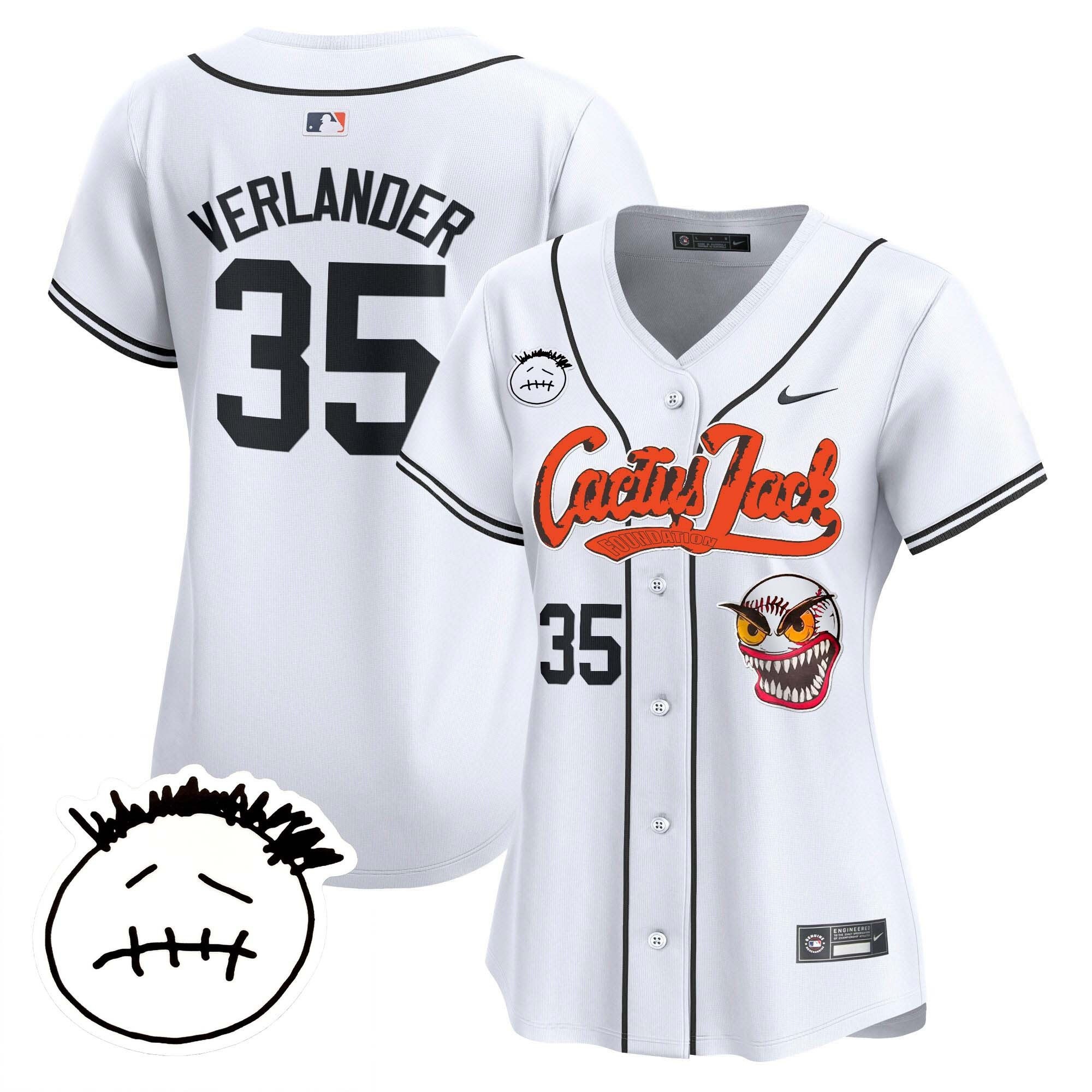 Justin Verlander 35 Houston Astros Cactus Jack Patch V3 Women Jersey - White 