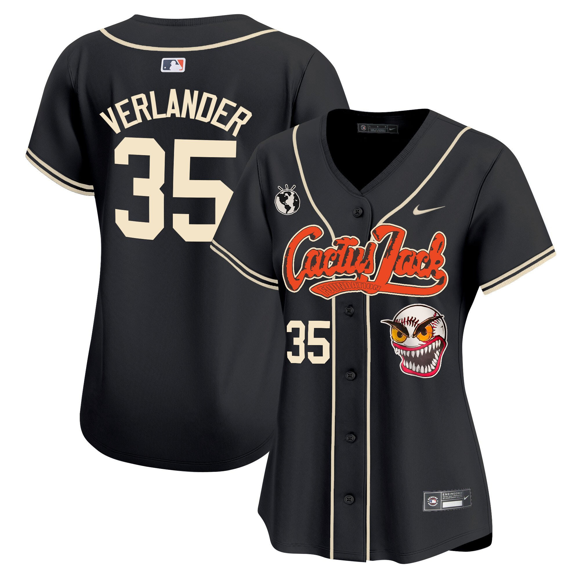 Justin Verlander 35 Houston Astros Cactus Jack Patch Women Jersey - Black