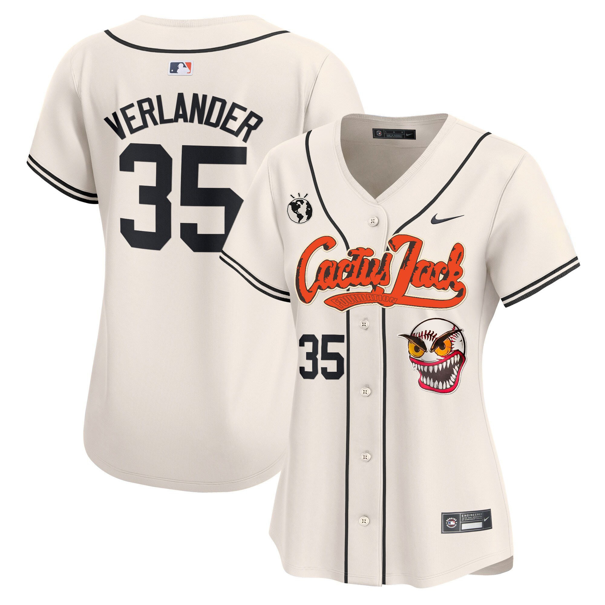 Justin Verlander 35 Houston Astros Cactus Jack Patch Women Jersey - Cream