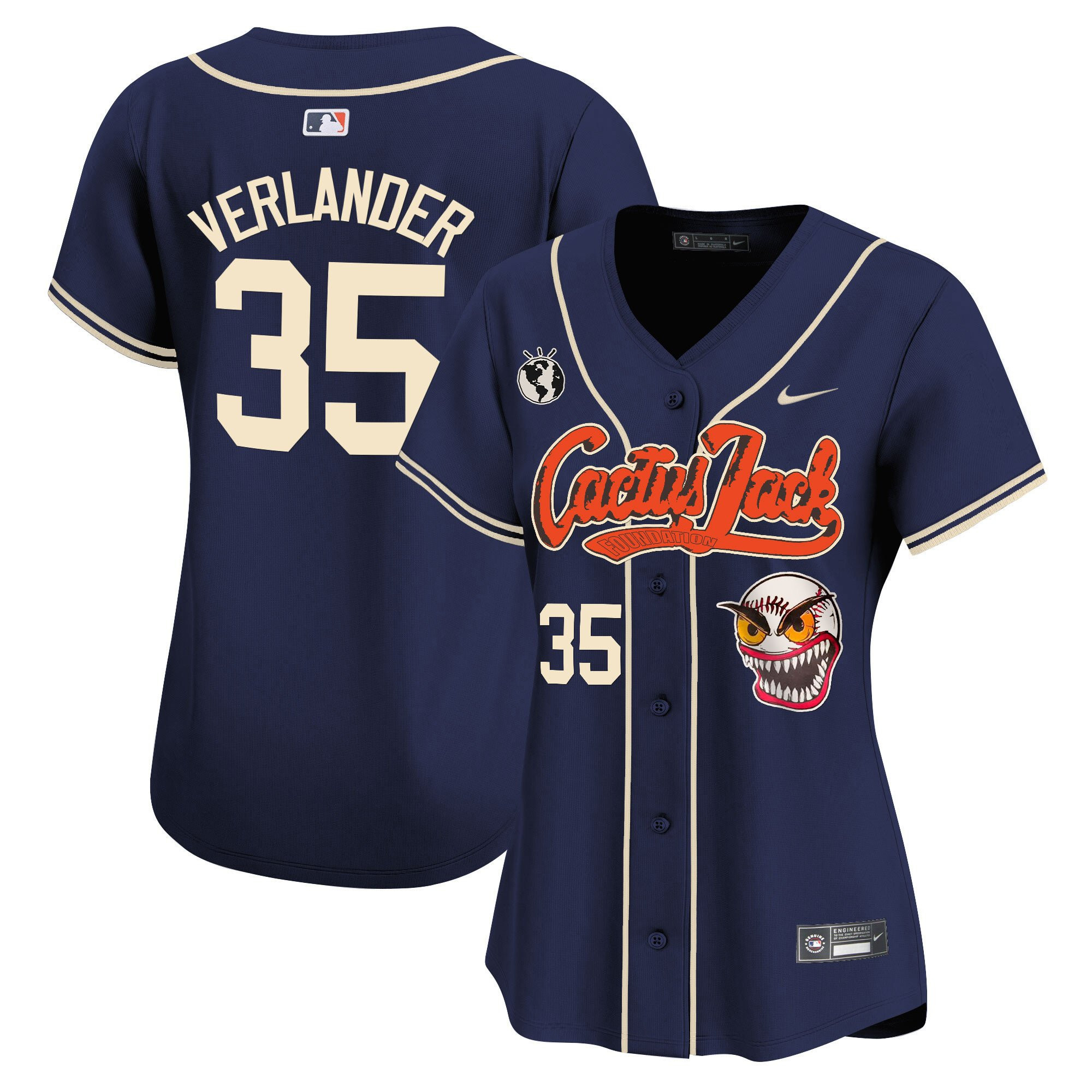 Justin Verlander 35 Houston Astros Cactus Jack Patch Women Jersey - Navy