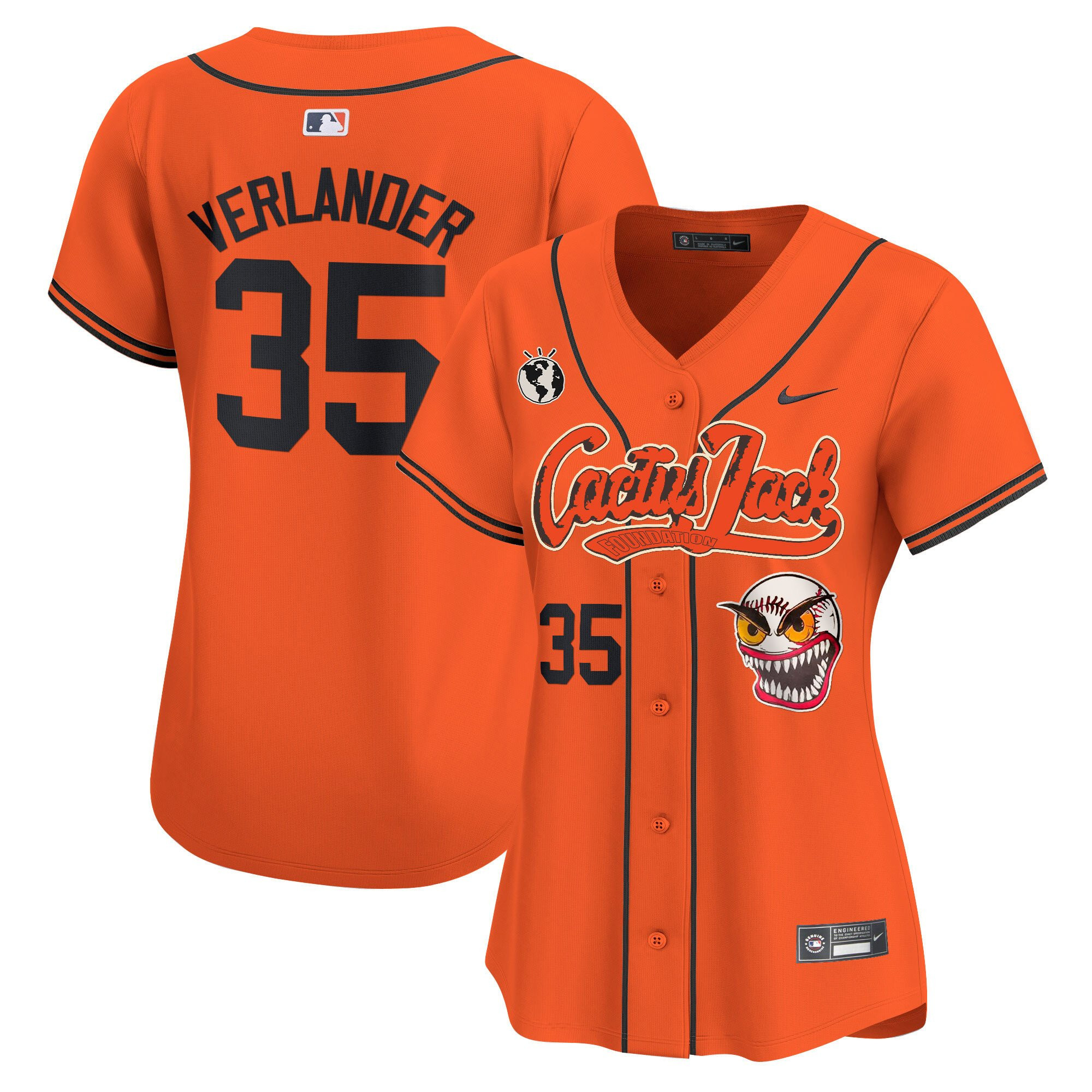 Justin Verlander 35 Houston Astros Cactus Jack Patch Women Jersey - Orange