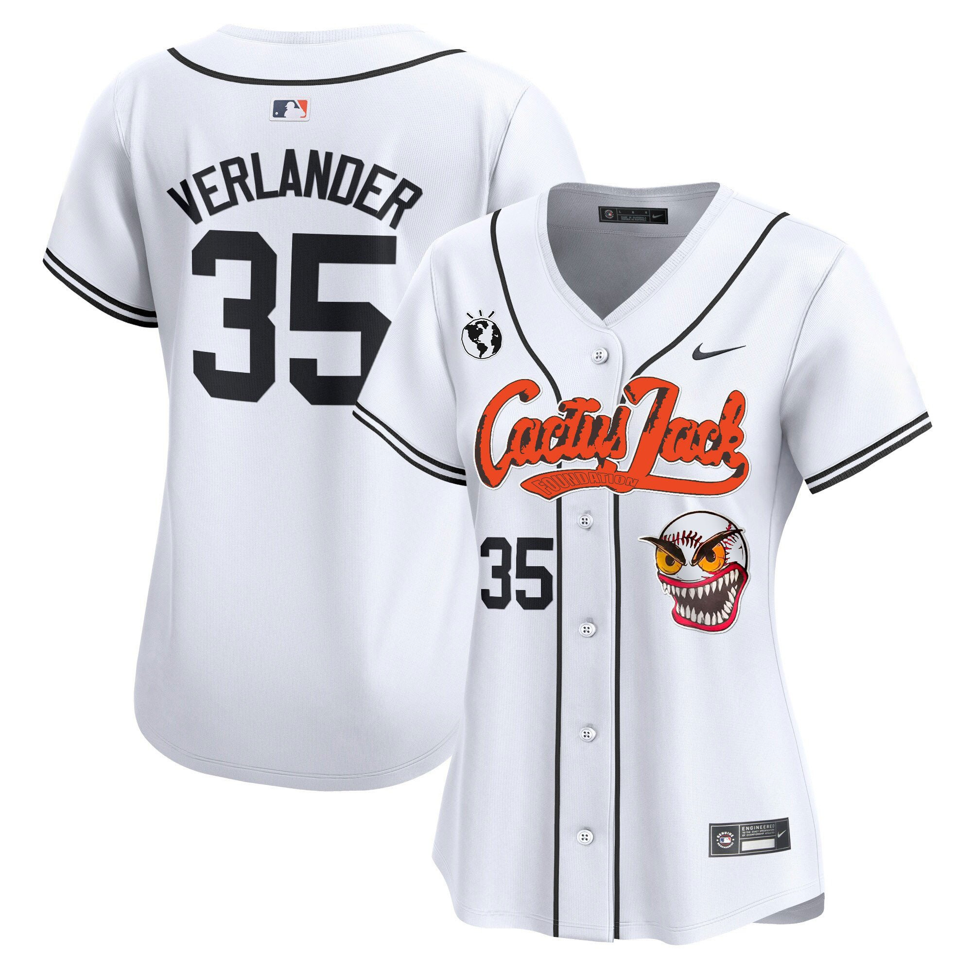Justin Verlander 35 Houston Astros Cactus Jack Patch Women Jersey - White