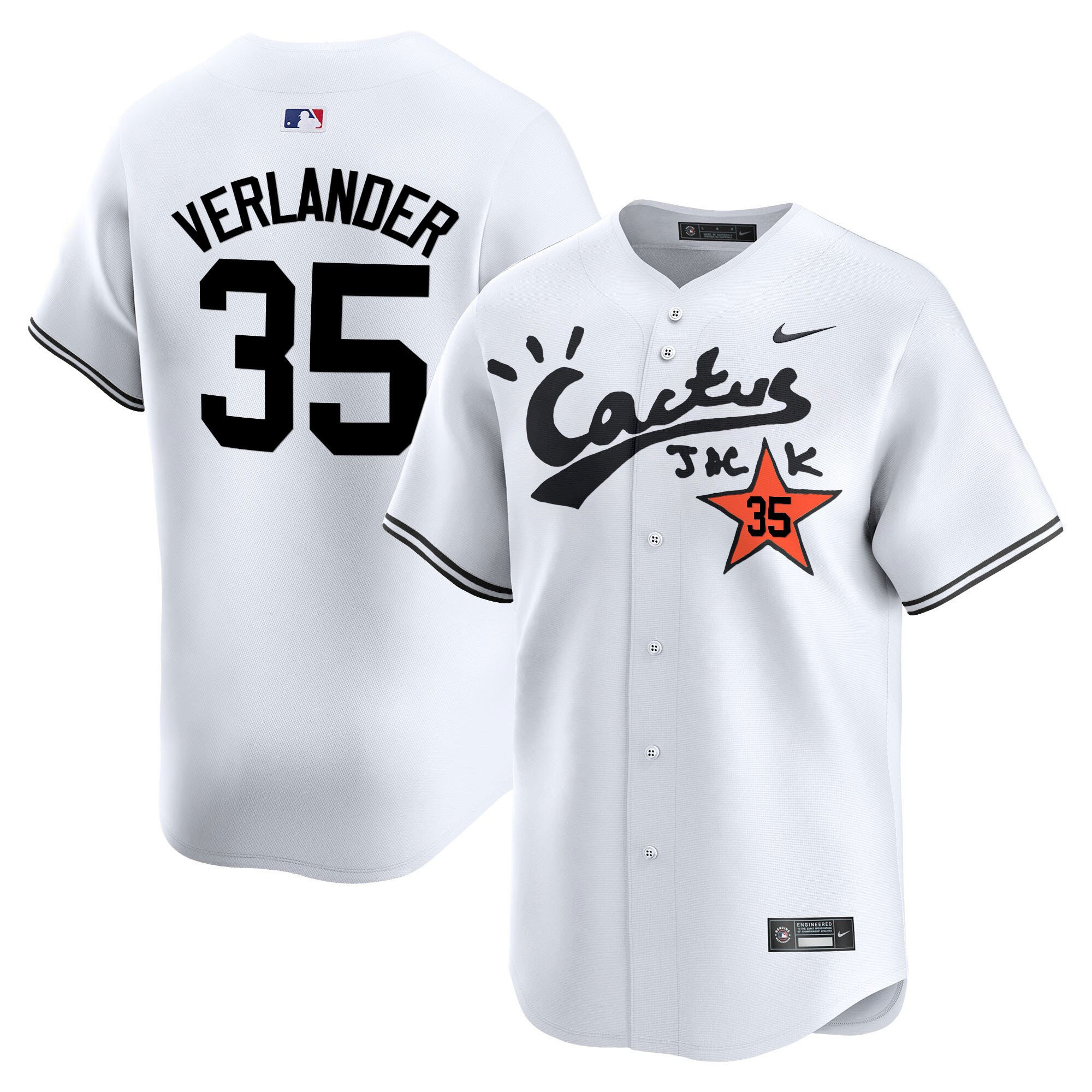 Justin Verlander 35 Houston Astros Cactus Jack White Jersey V2 - Men