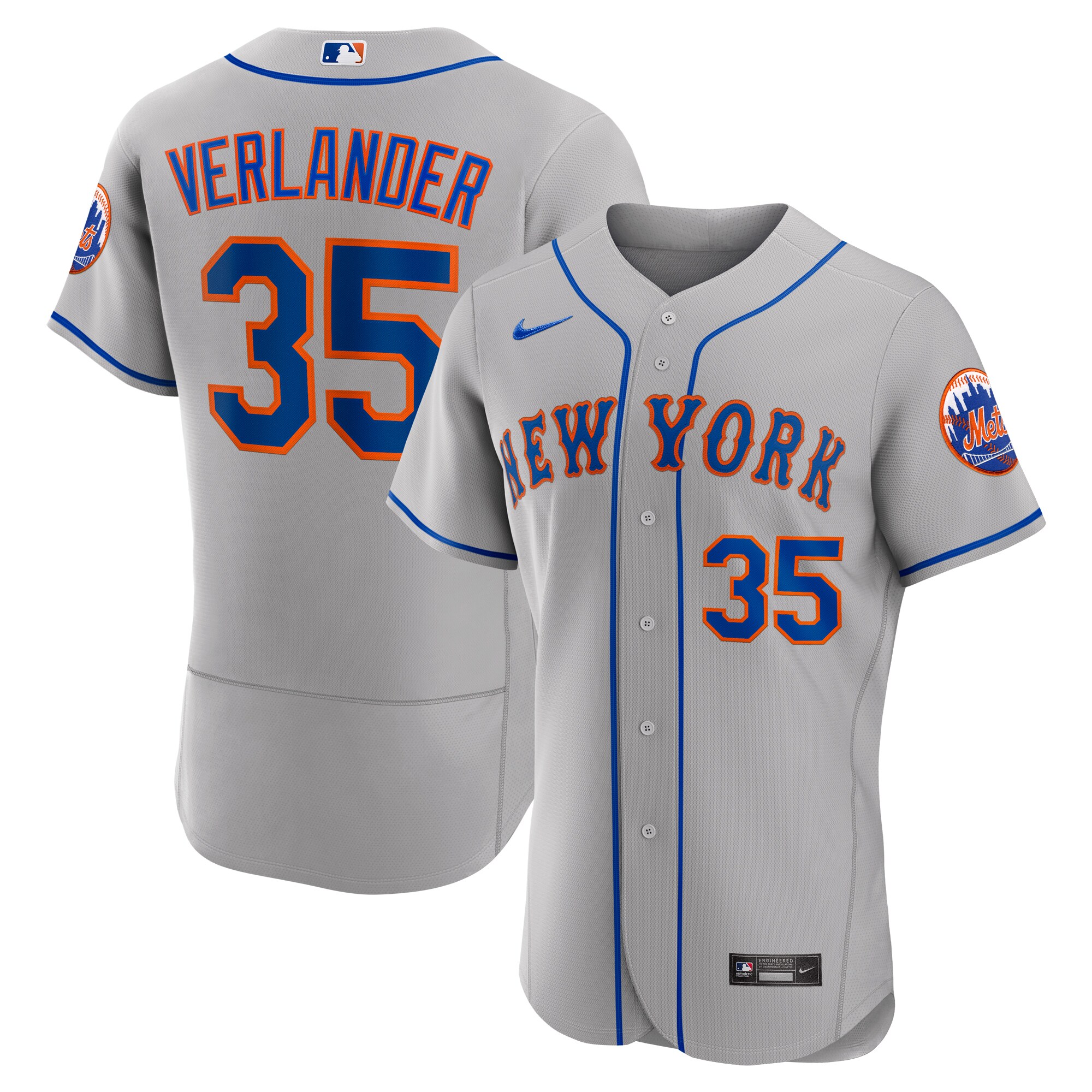 Alternative view of Justin Verlander New York Mets Road Authentic Player Jersey - Gray
