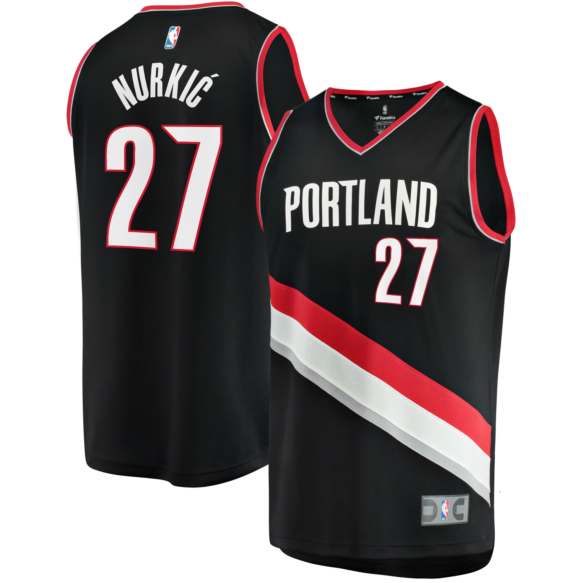Alternative view of Jusuf Nurkic Portland Trail Blazers Fanatics Branded Fast Break Replica Jersey - Icon Edition - Black