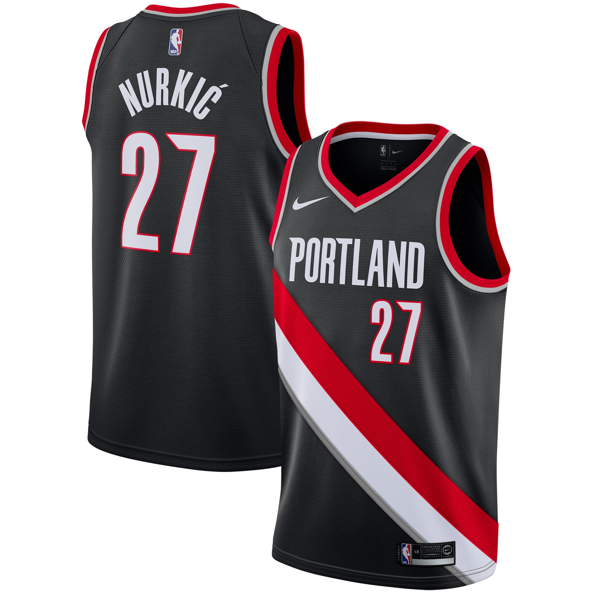 Alternative view of Jusuf Nurkic Portland Trail Blazers Replica Swingman Jersey - Icon Edition - Black