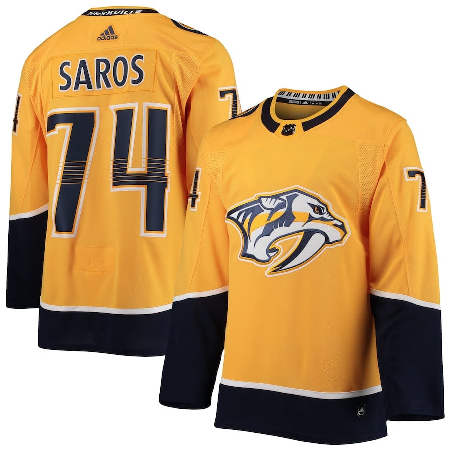 Juuse Saros 74 Nashville Predators Home Men Jersey - Gold - JS377 