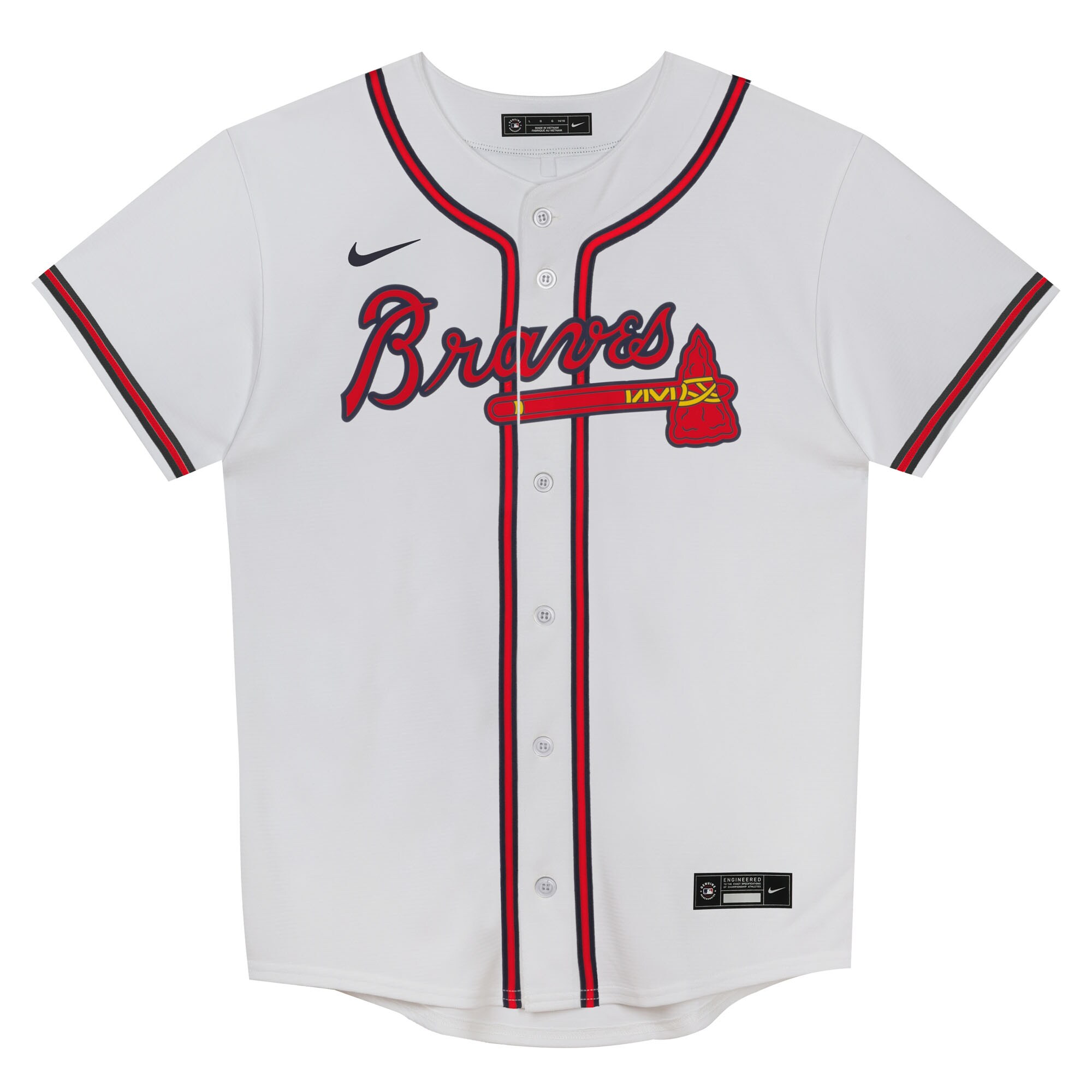 Alternative view of Juvenile Atlanta Braves White Home Blank Jersey - JS454